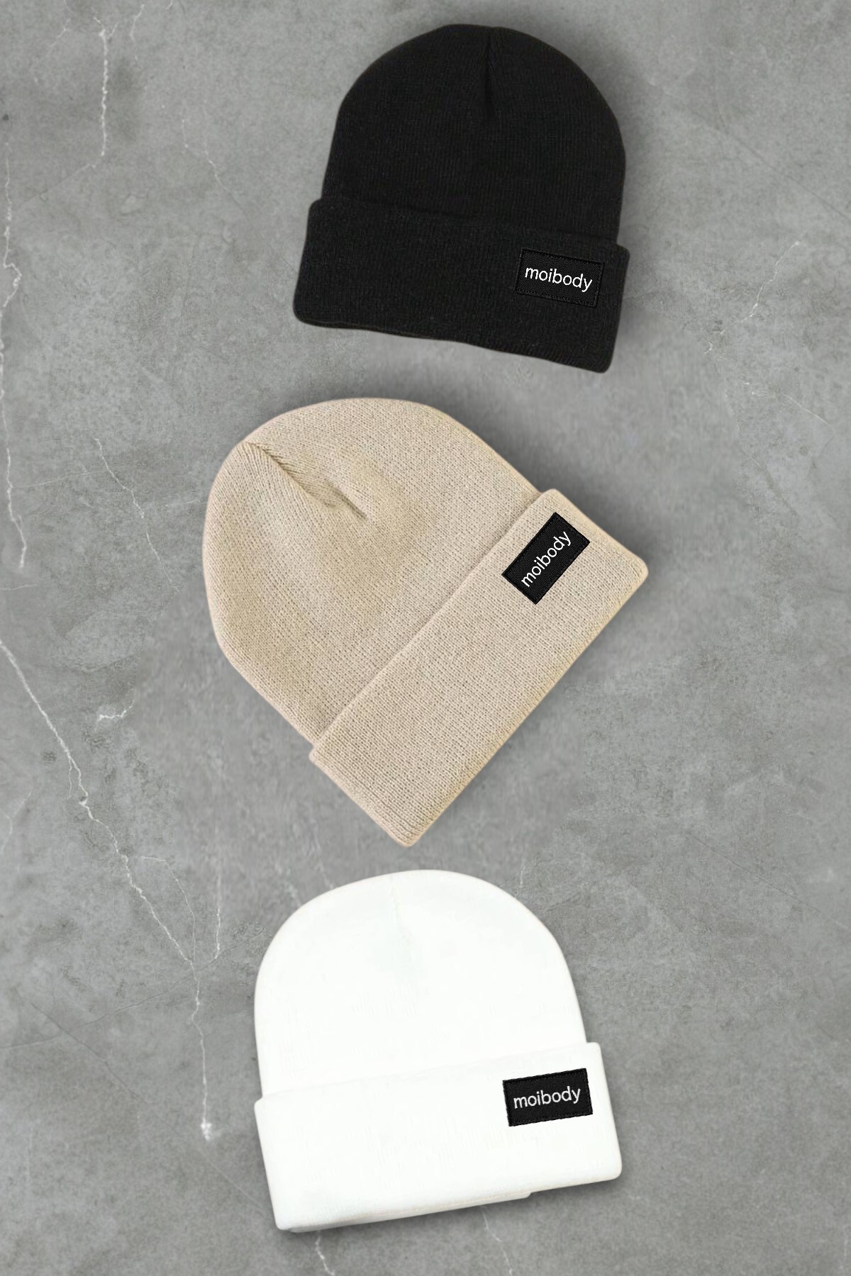 Moibody  %100 Akrilik 3’lü Premium Basic Bere Siyah Bej Beyaz - Görsel 2