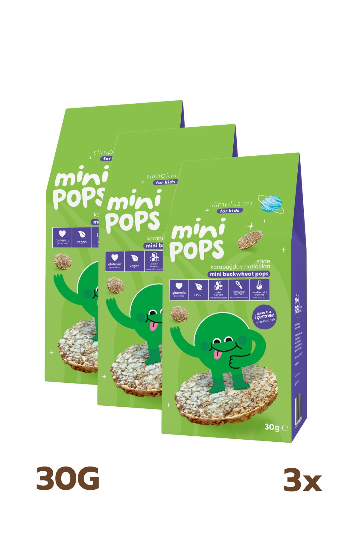 slimplus 3 Paket Mini Pops Atıştırmalık Karabuğday Patlakları 30G