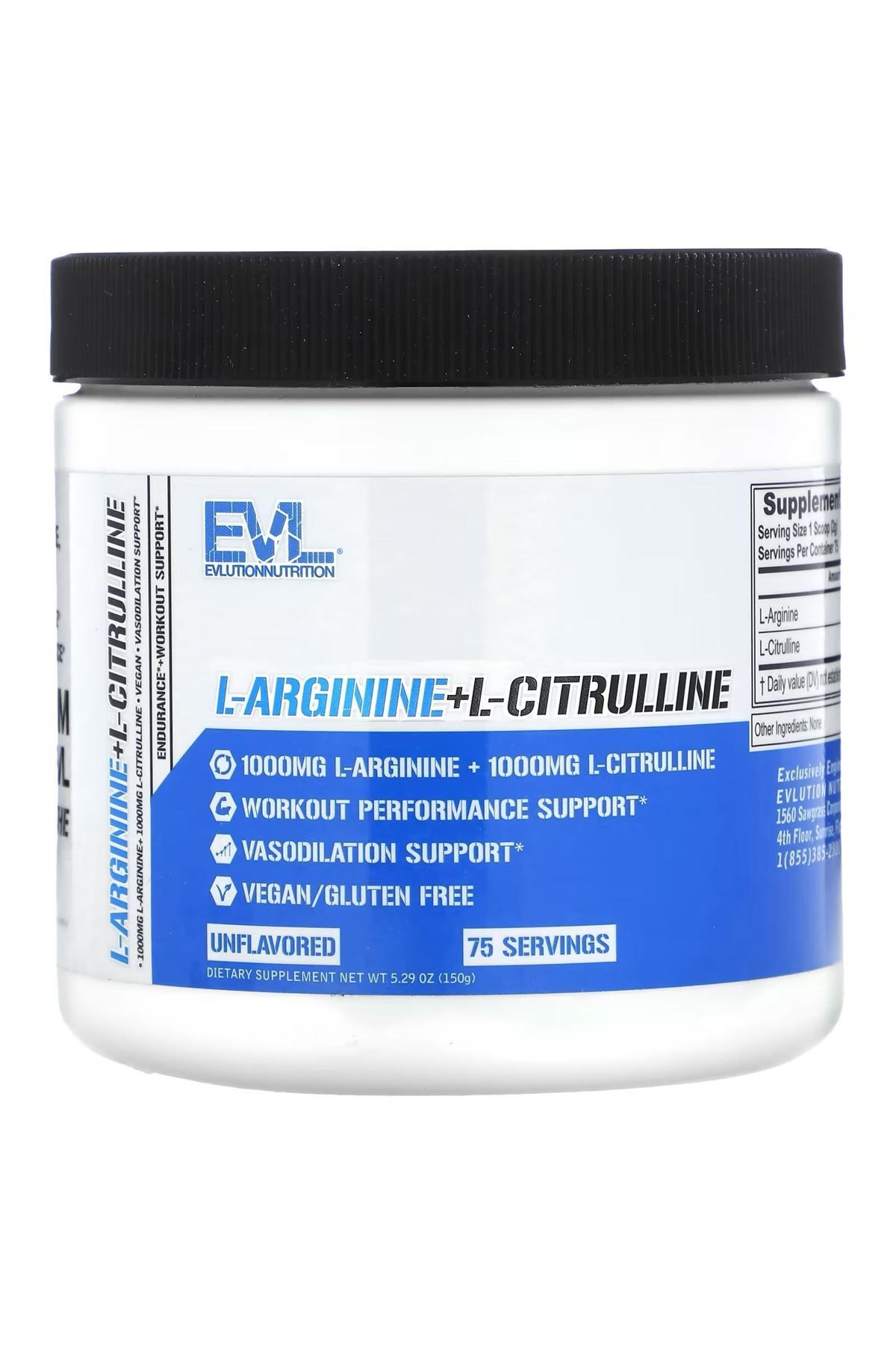 evlution nutrition L-arginine L-citrulline Unflavored 5.29 Oz (150 G)