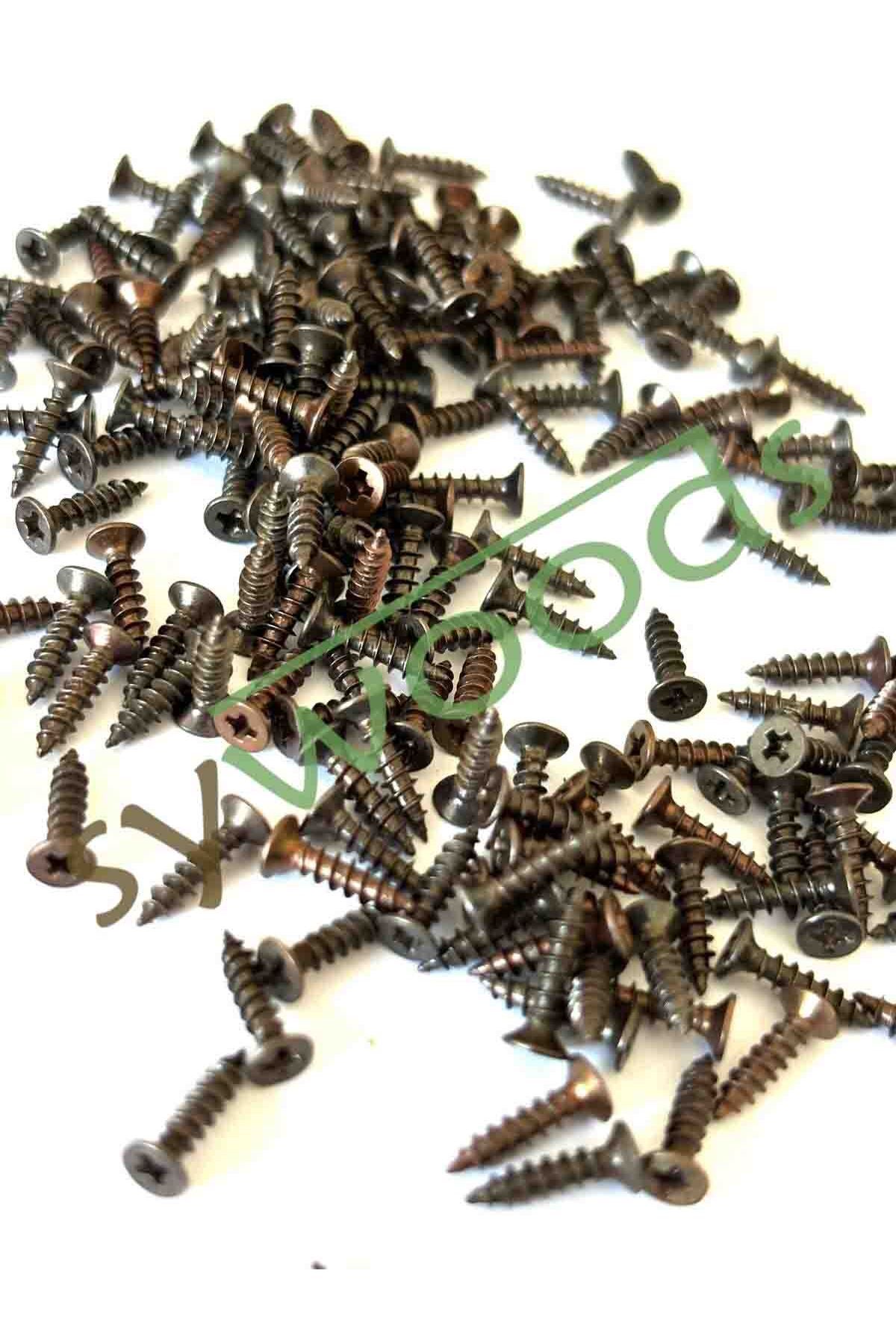 sywoods 50 ADET 9,5 MM MİNİ AHŞAP MENTEŞE KİLİT HOBİ VİDASI BAKIR OKSİT RENK