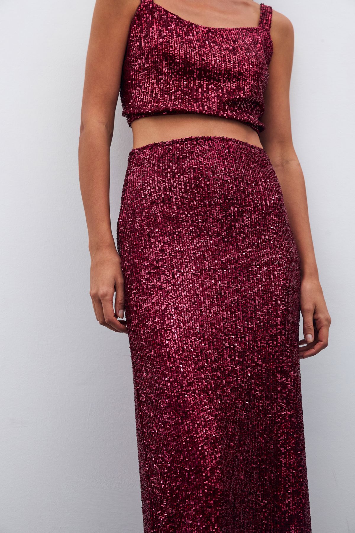 Sateen-Bluză cu paiete crop burgundy 7