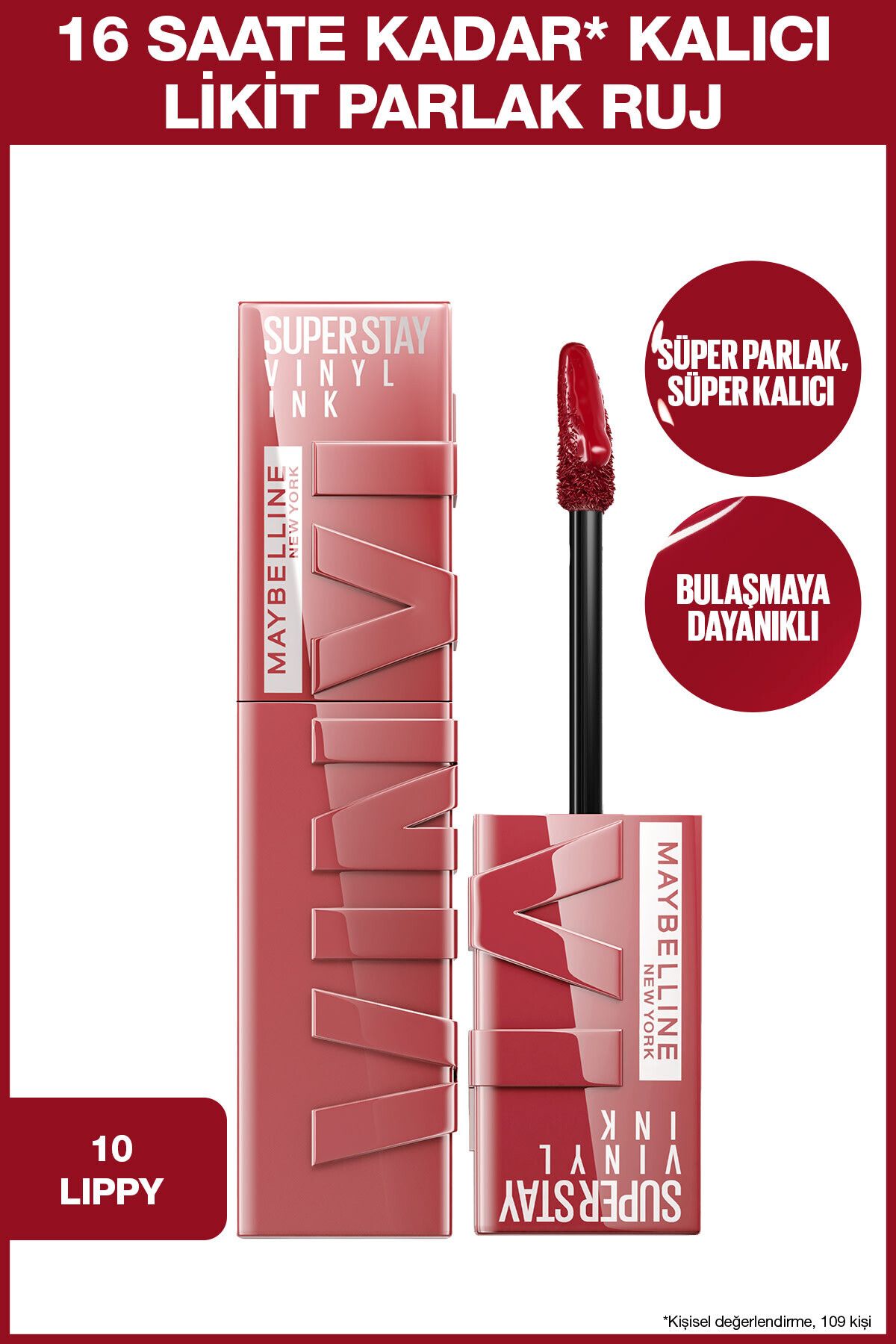 Maybelline New York Super Stay Vinyl Ink Uzun Süre Kalıcı Likit Parlak Ruj 10 Lippy & Mini Sky High Cosmic Black Maskara-3