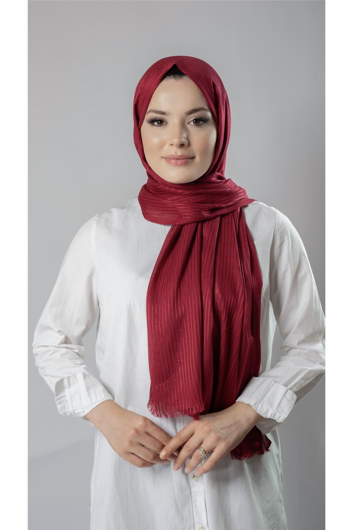 Burgundy Fine Striped Shawl Viscose Fabric Bursa Wrap 202111_16