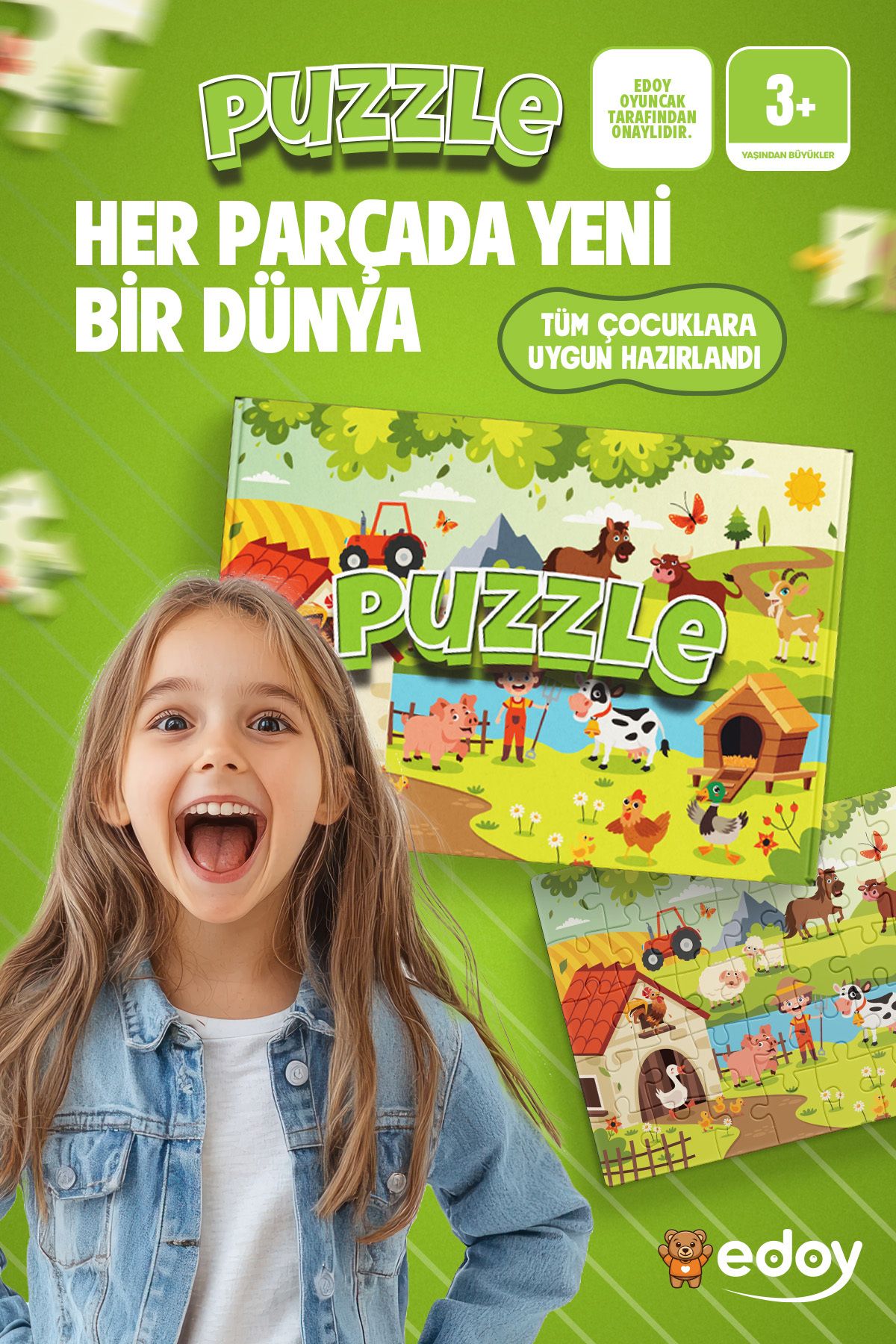 Çocuk Puzzle 24 Parça | Çiftlik Temalı Ahşap Yapboz 3-4 Yaş için Eğitici ve Eğlenceli 24 Parçalı Puzzle