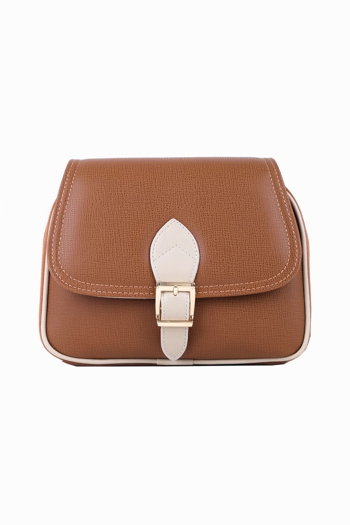 Lal Shoes & Bags-Women's Crossbody Bag with Flap - Belt Detailed, Tan 4