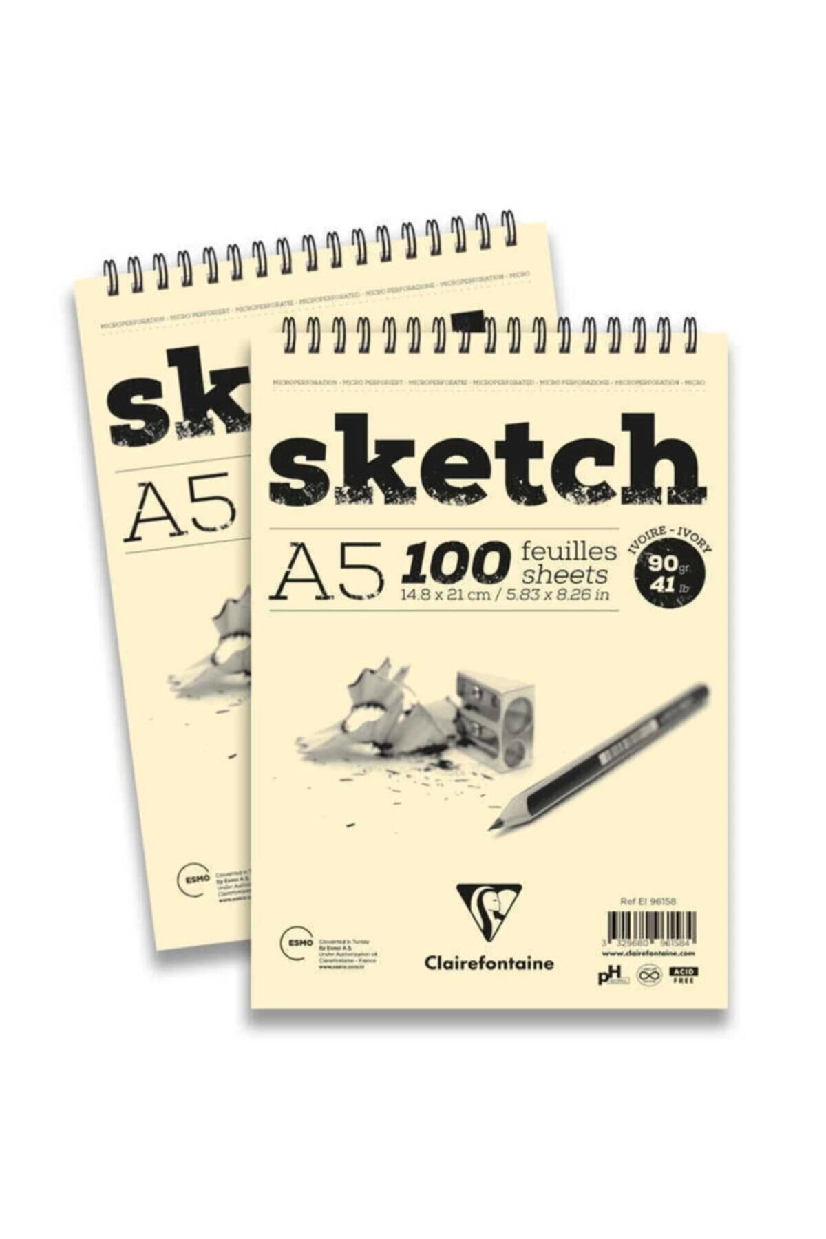 Clairefontaine-Esquisse Ivory Sketch Block A5 90gr 100 Sheets with Spiral on Top 2