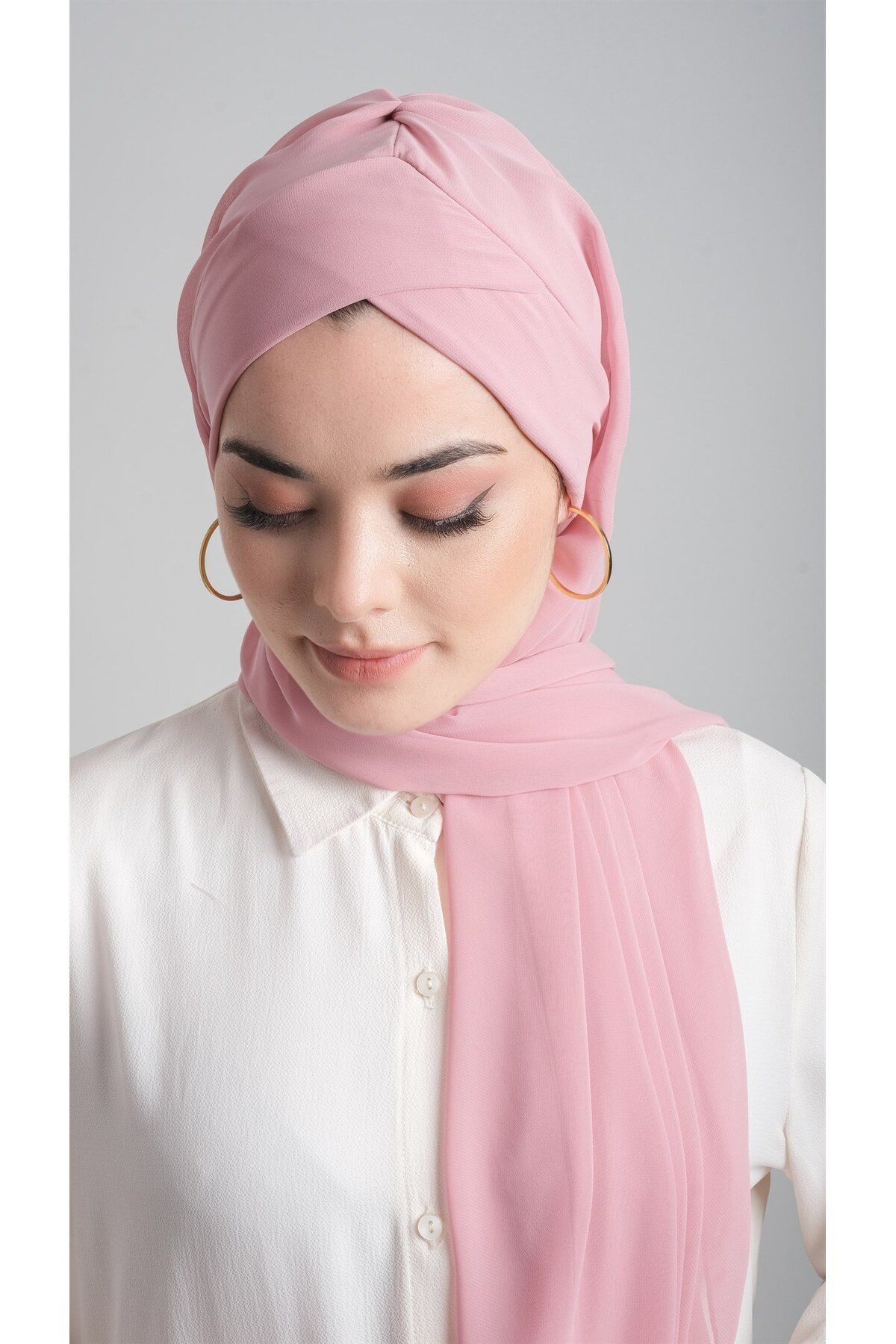 HÜRREM BONE-Powder Practical Ready-made Snap-on Bone Shawl Chiffon Self-bonded Single Banded 1453_06 4