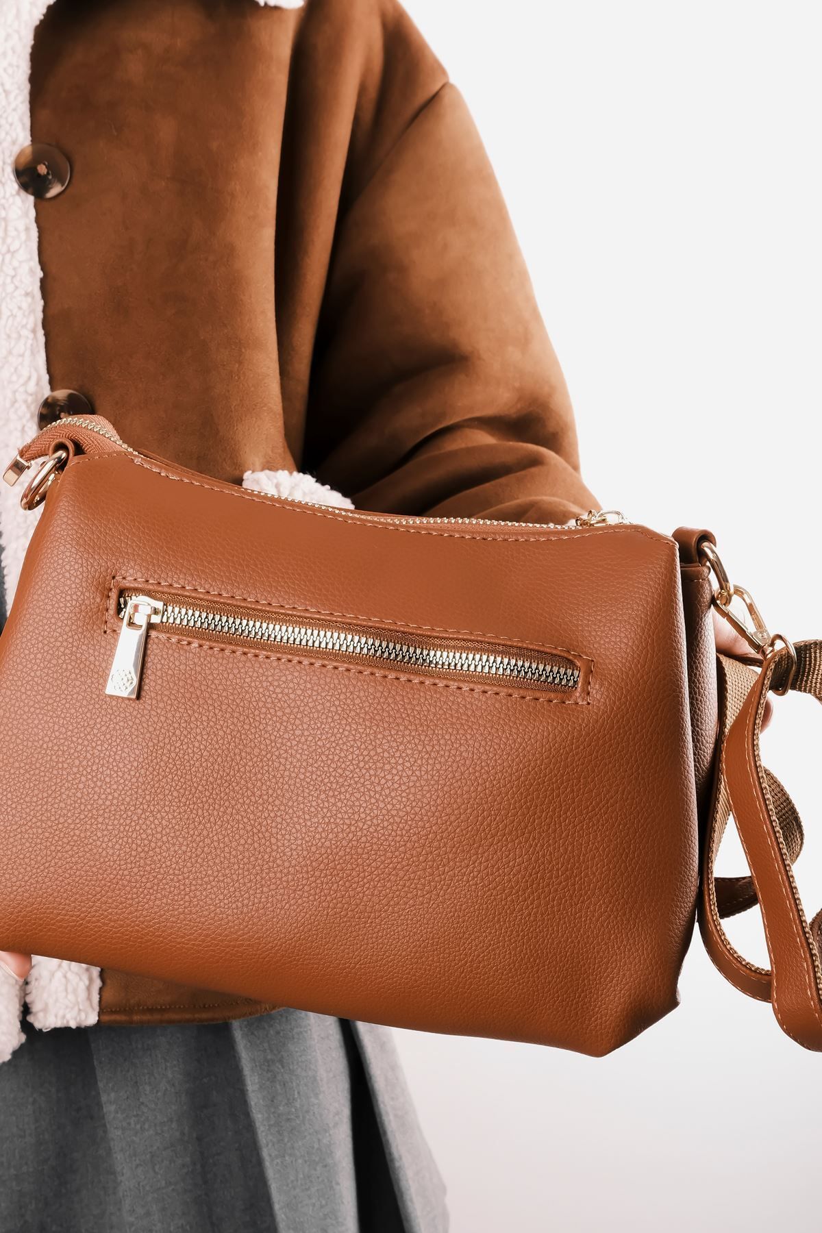 Lal Shoes & Bags-Tan Women's Crossbody Bag - Front Zipper Detail (1465) 3