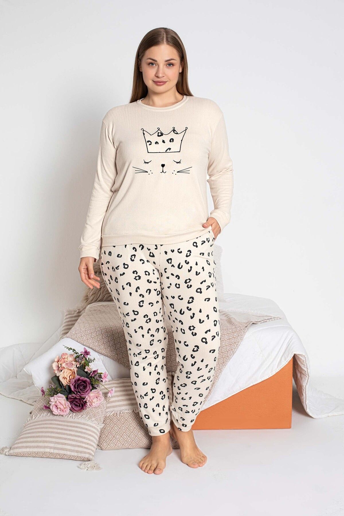 GUAVA+ Set De Pijamale Termice Cu Mânecă Lungă Cu Imprimeu De Pisici De Mărime Mare Pentru Femei Femeie - 3XL