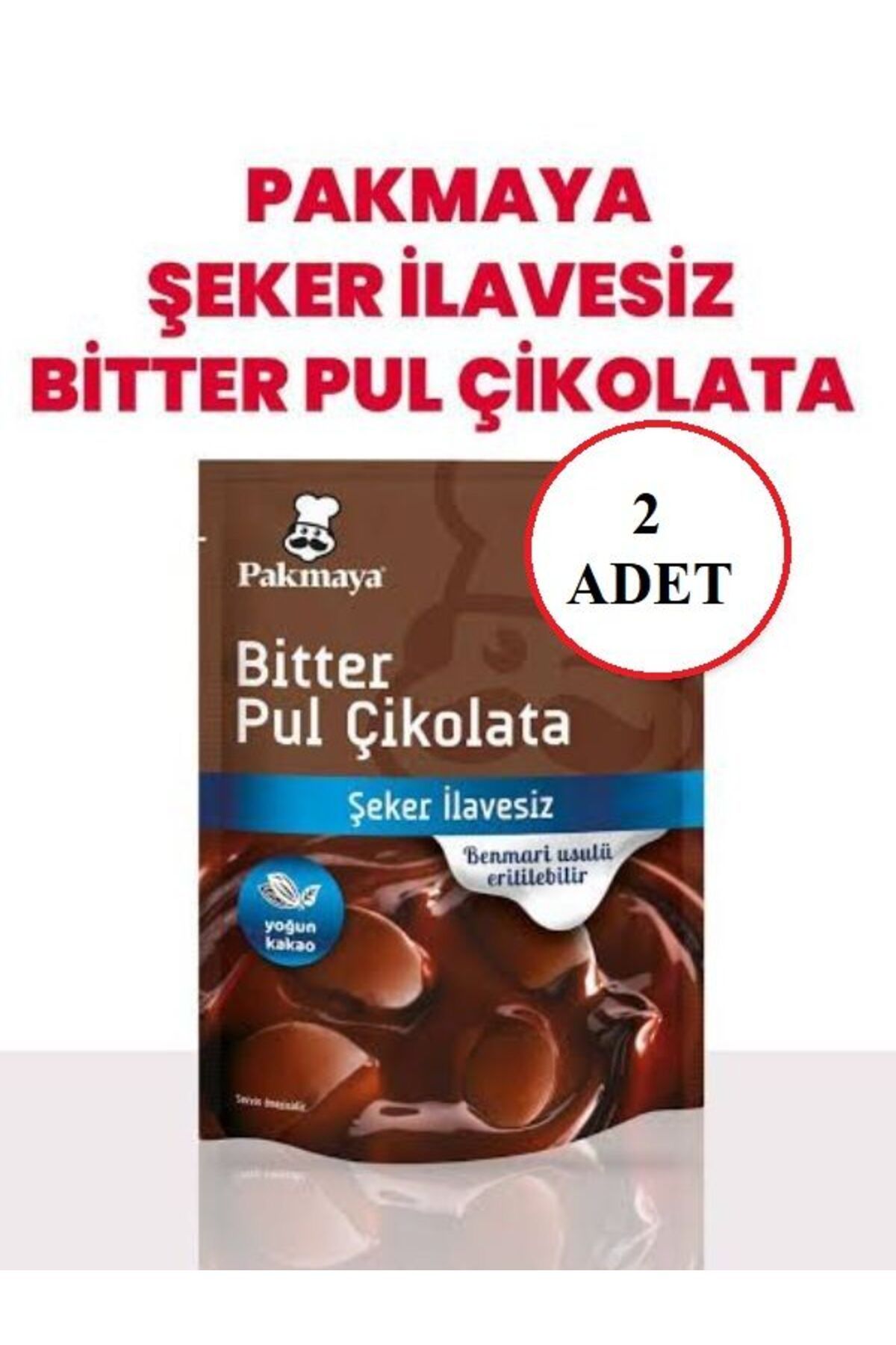 Pakmaya Şekersiz Bitter Pul Çikolata 70 grx2 adet - Şeker İlavesiz