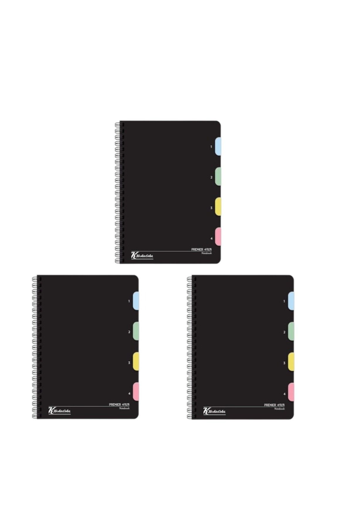 KESKİN COLOR Caiet Premier 17x24 Cm - 120 Yp, Copertă Pp În Carouri, 4 Compartimente Pe Spirală, 4x30 Coli - Set De 3 - One Size