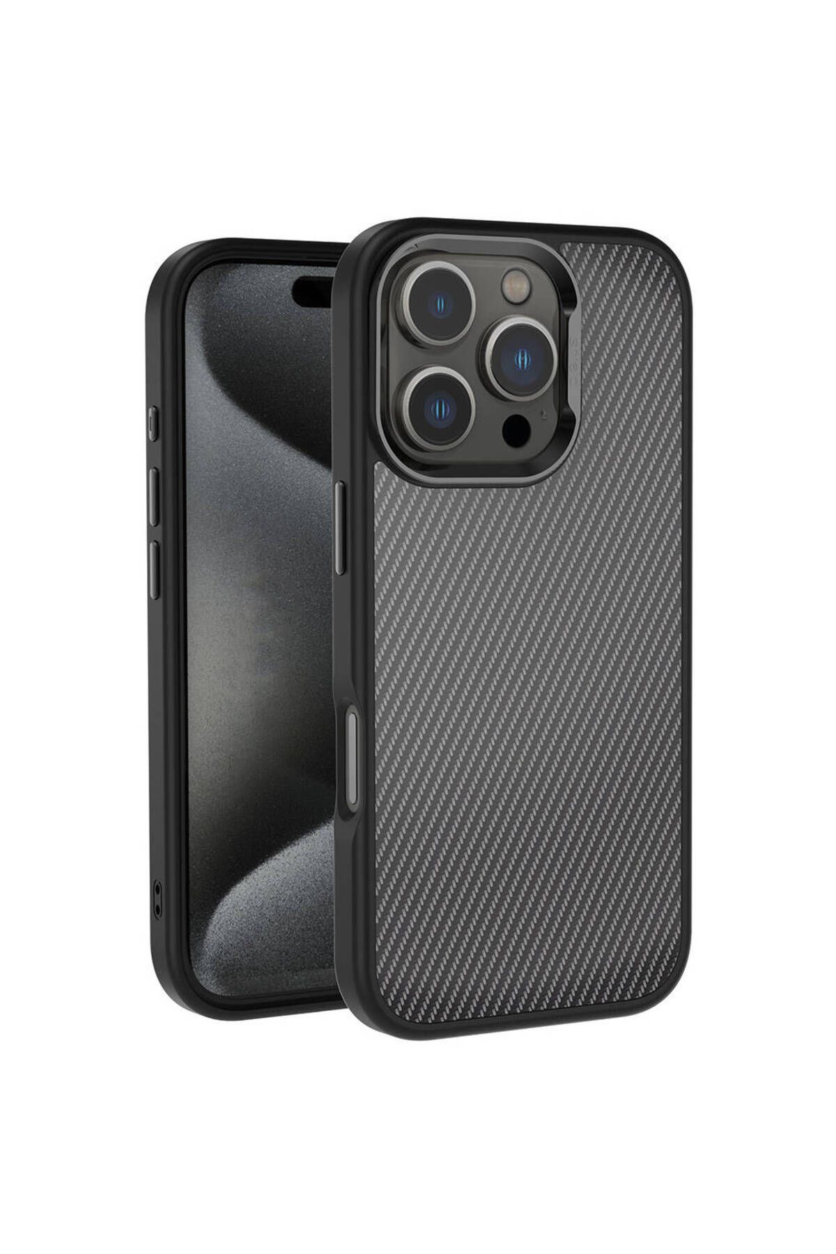 TECNOTREND APPLE iPhone 16 Pro Kılıf Karbon Fiber Görünümlü Parlak Kamera Çerçeveli Venus Kapak