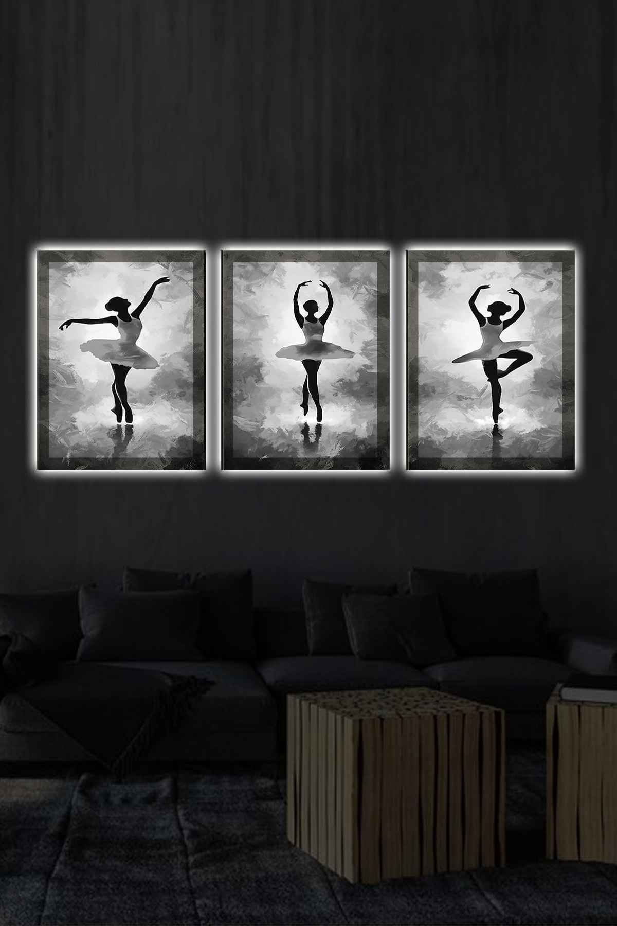 First Date ÜÇLÜ BALERİNLER 3LÜ LED IŞIKLI KANVAS TABLO