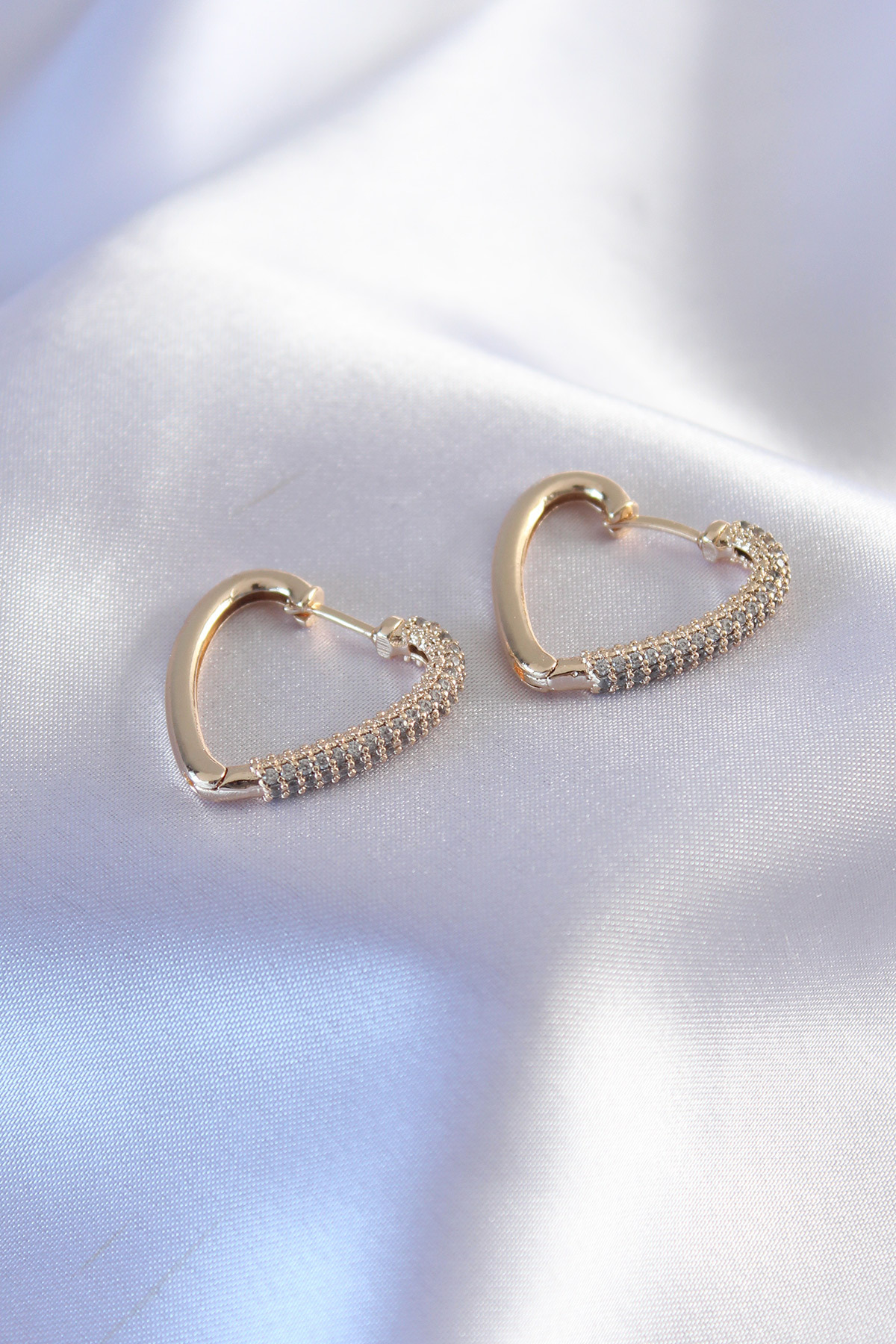 Skygo-Zircon Stone Detailed Heart Model Women's Earrings - Gold Color Tj-Bkp7237 1