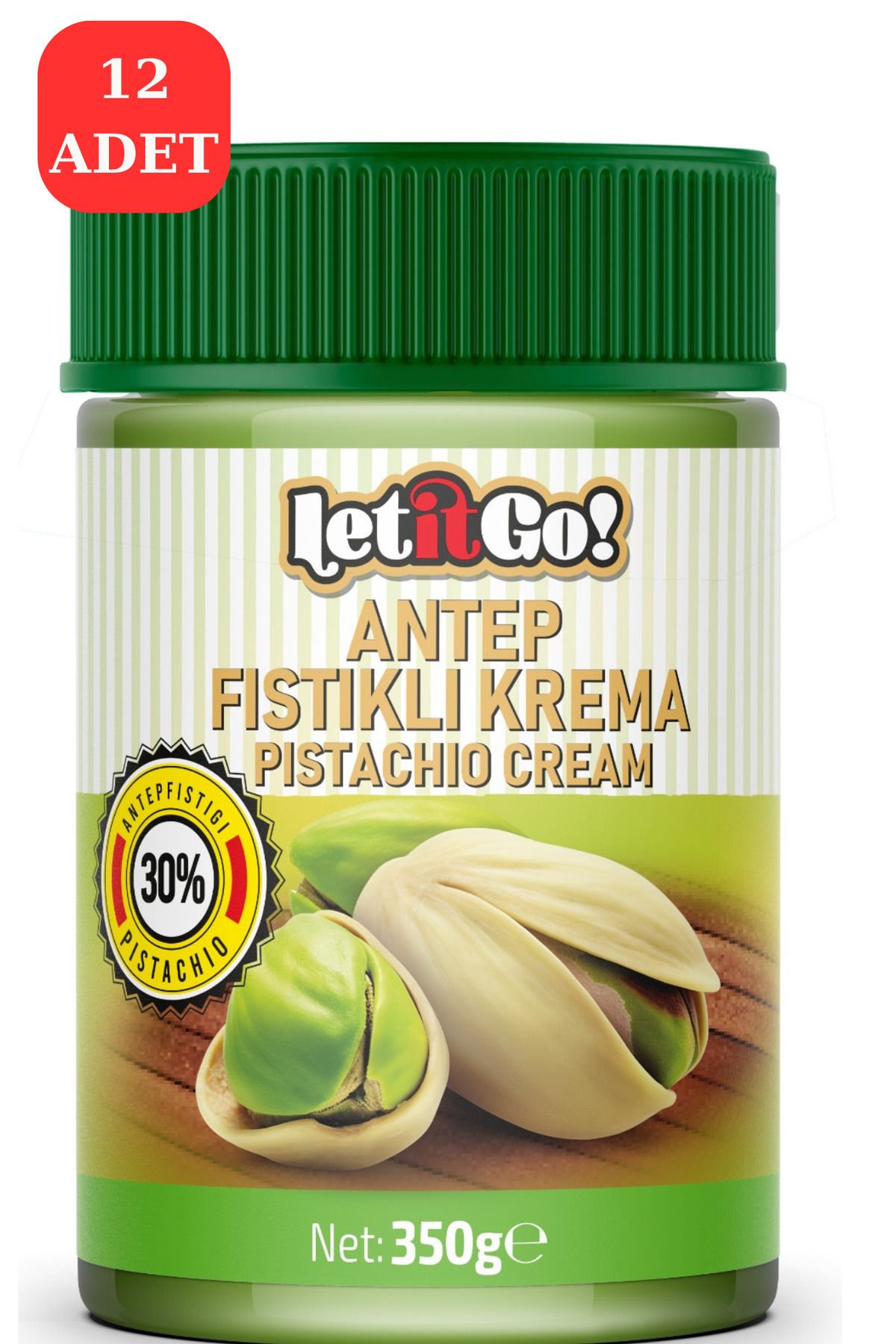 LET IT GO Antep Fıstığı Kreması 350 Gr - 12 Adet !! (%30 Antep Fıstığı)