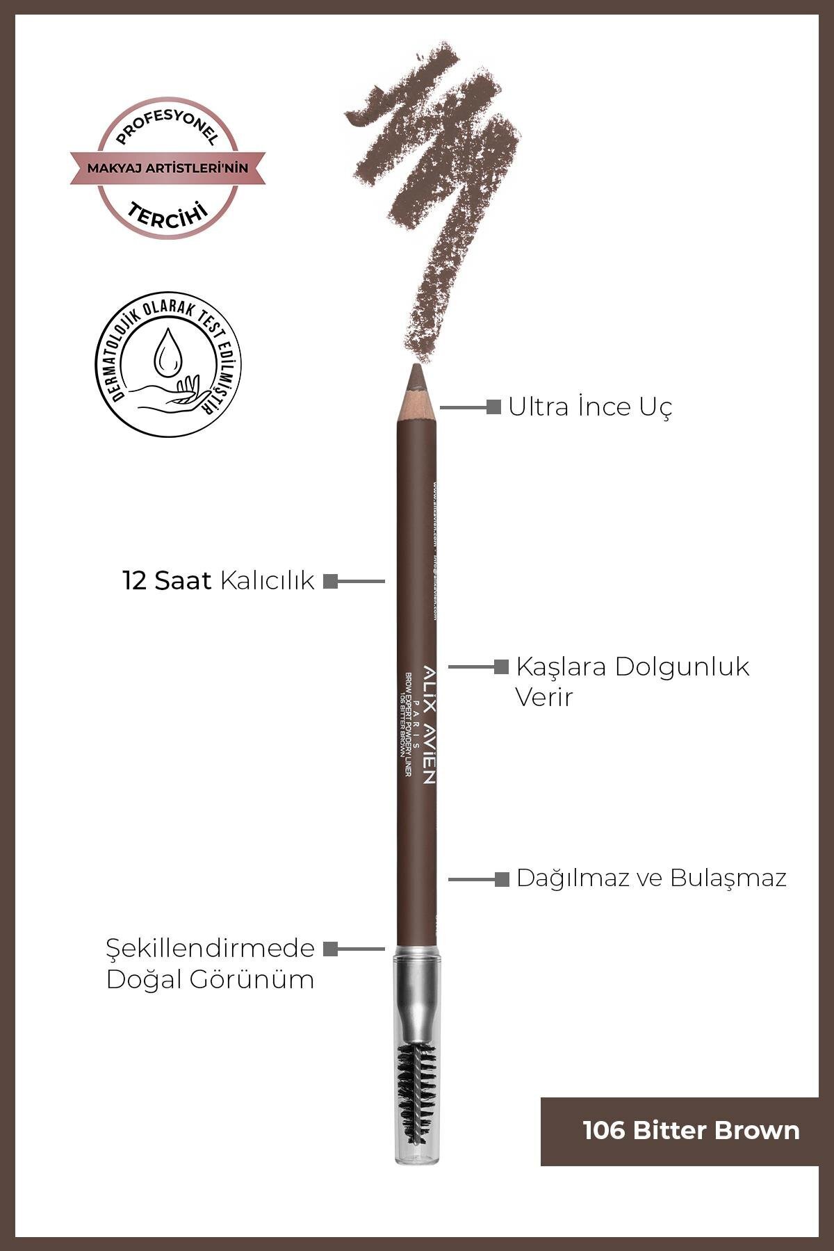 Alix Avien Fırçalı Yumuşak Uçlu Belirginleştirici Kahverengi Kaş Kalemi-Eyebrow Expert Powdery Liner 106 Bitter