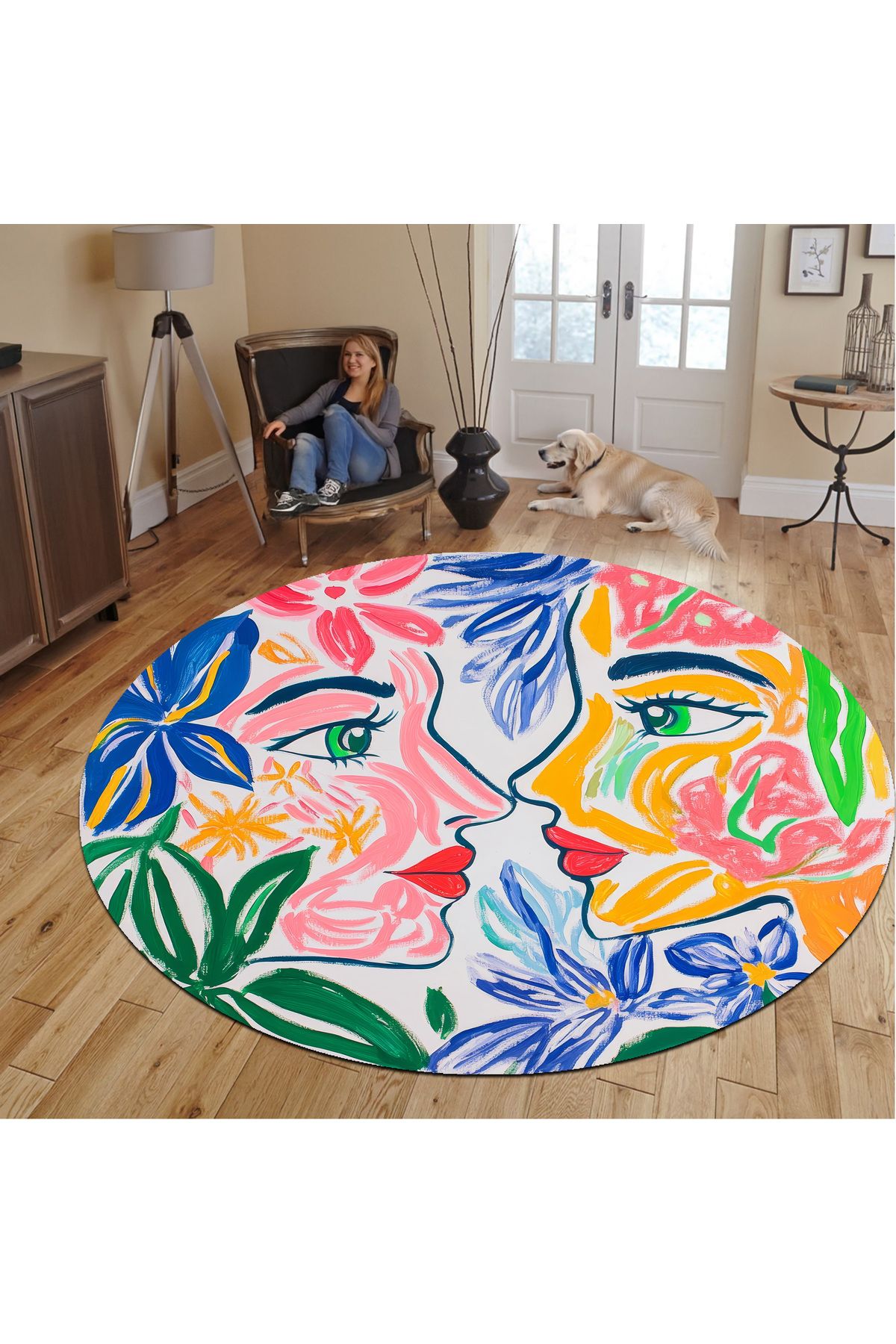 First Date Dijital Trend Yuvarlak Halı, Kaymaz Dot Taban Genç ve Oturma Odası 1173