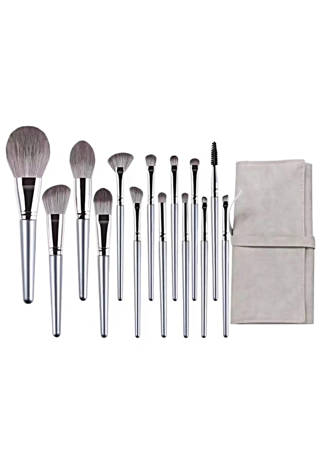 Beauty Limited Edition Pro Özel Süet Çantalı 14'lü Makyaj Fırçası Seti ( Gri ) Seyahat Makyaj Seti — c014b _EY_ çantalı fırça set gri