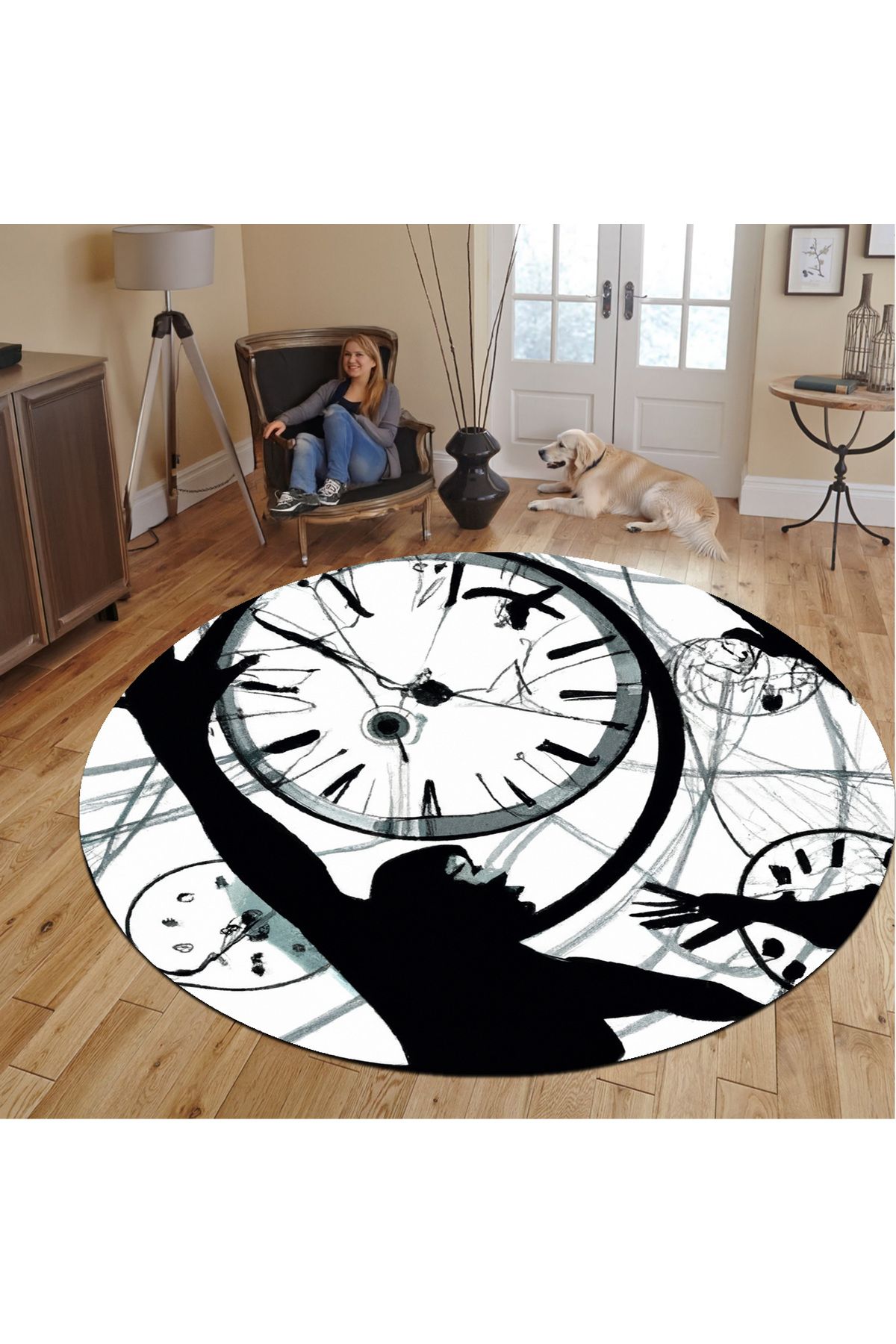 First Date Dijital Trend Yuvarlak Halı, Kaymaz Dot Taban Genç ve Oturma Odası 810