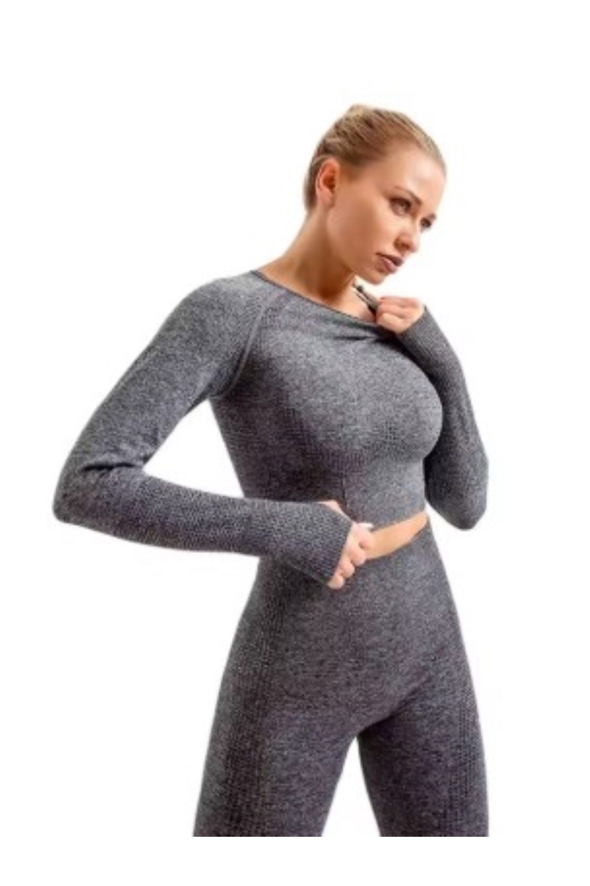 defada-Extra High Waist and Push-Up Long Sleeve Patterned Leggings Set 3