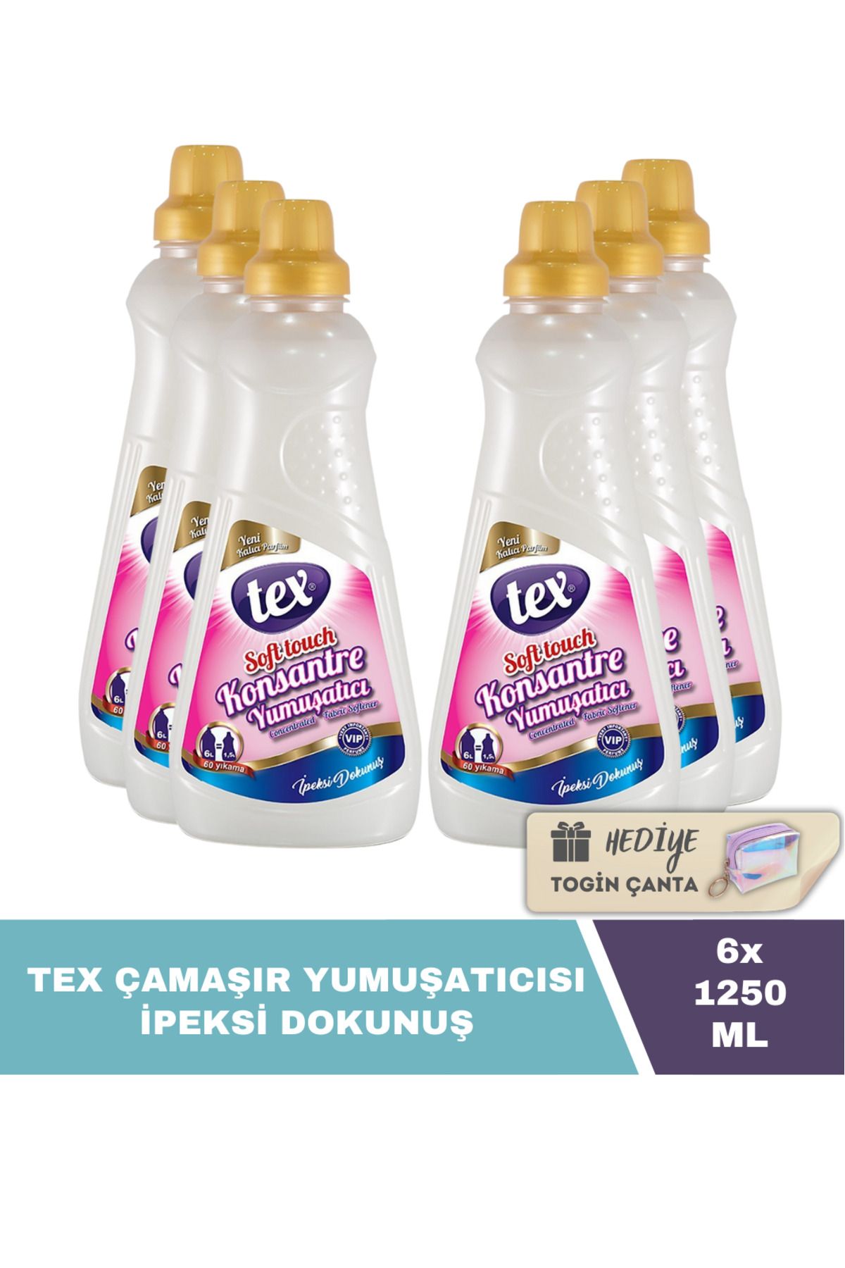 Tex Konsantre Yumuşatıcı İpeksi Dokunuş 1250 ML X6 Adet + Hediye Togin Çanta