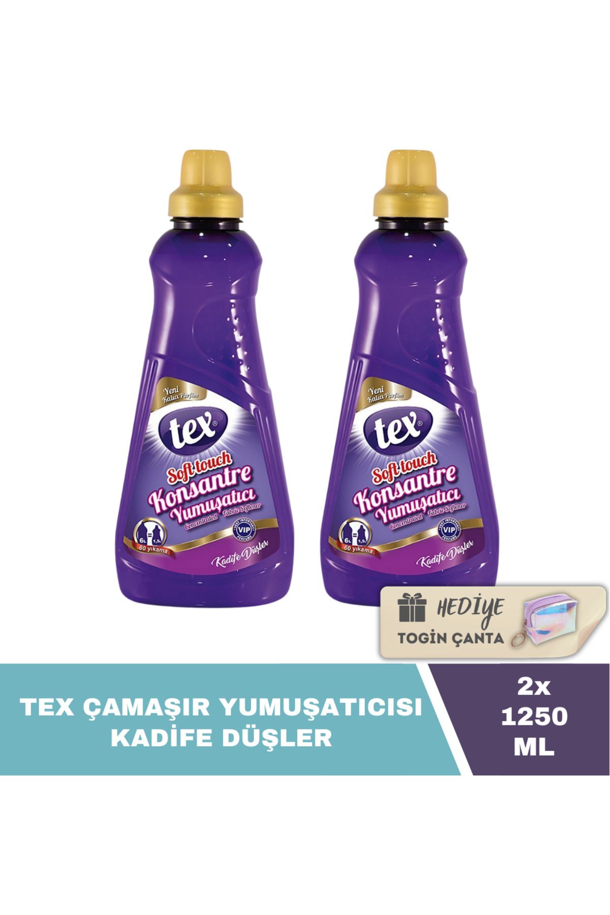 Tex Konsantre Yumuşatıcı Kadife Düşler 1250 ML X2 Adet + Hediye Togin Çanta