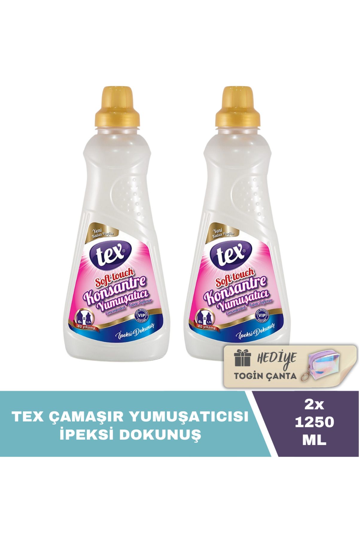 Tex Konsantre Yumuşatıcı İpeksi Dokunuş 1250 ML X2 Adet + Hediye Togin Çanta