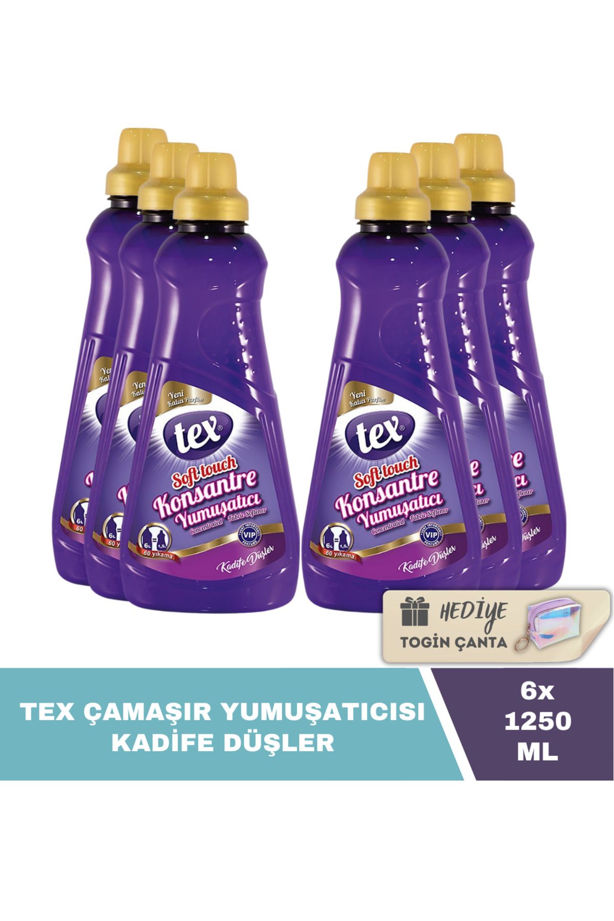 Tex Konsantre Yumuşatıcı Kadife Düşler 1250 ML X6 Adet + Hediye Togin Çanta