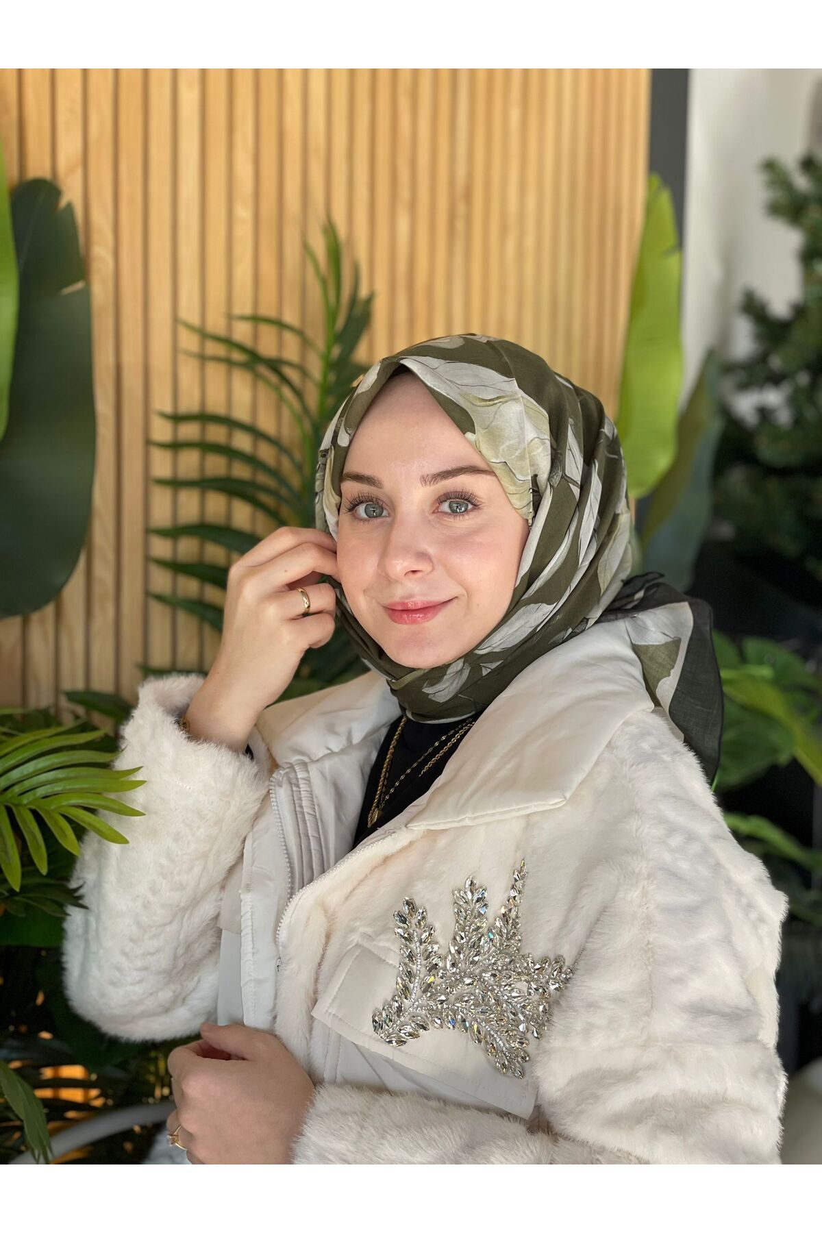 Emproyal-Khaki Imperial Ethnic Pattern Soft Scarf 4 1