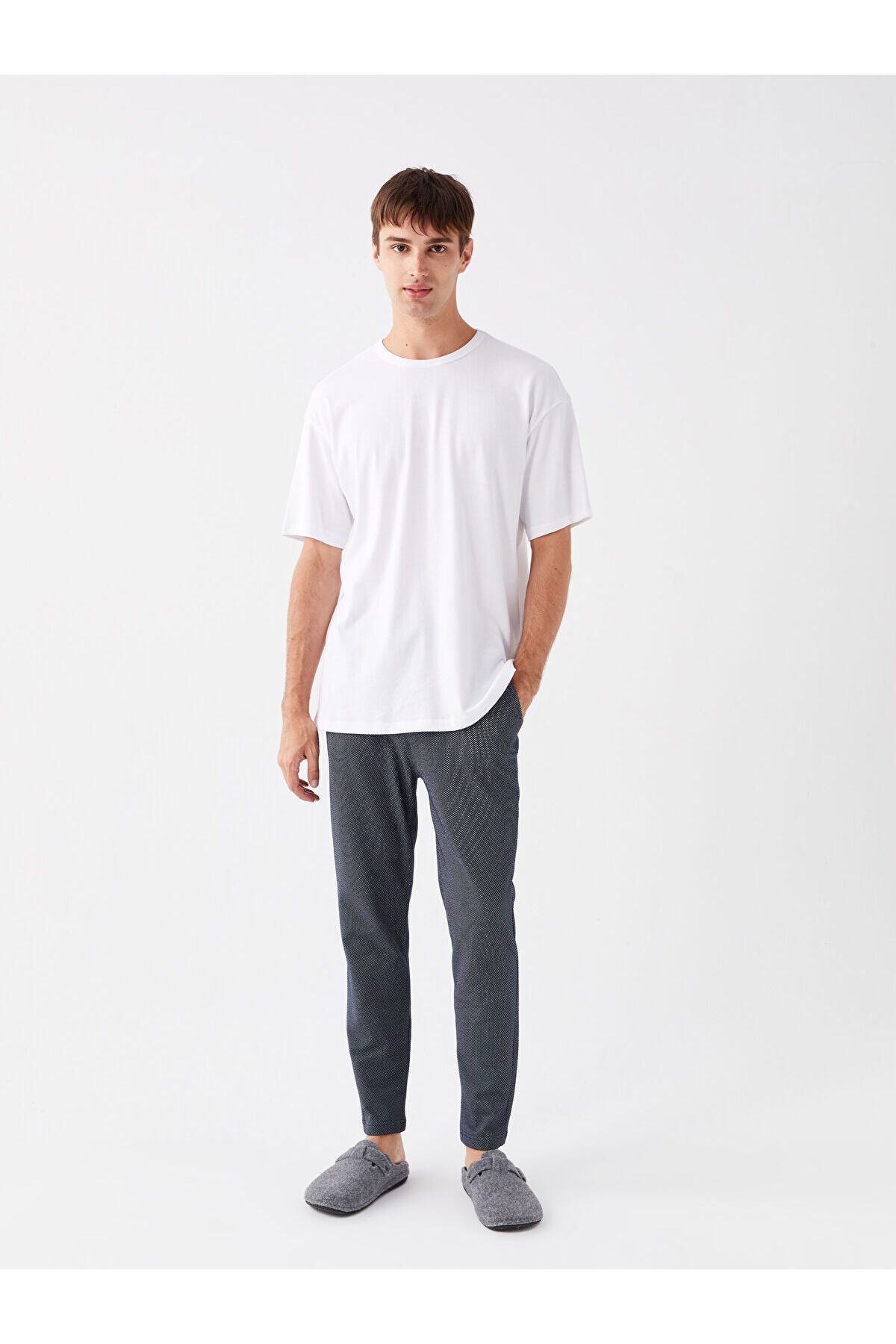 شلوار پیژامه آبی مردانه دمپایی لباس خواب LCW DREAM Slim Fit LC Waikiki