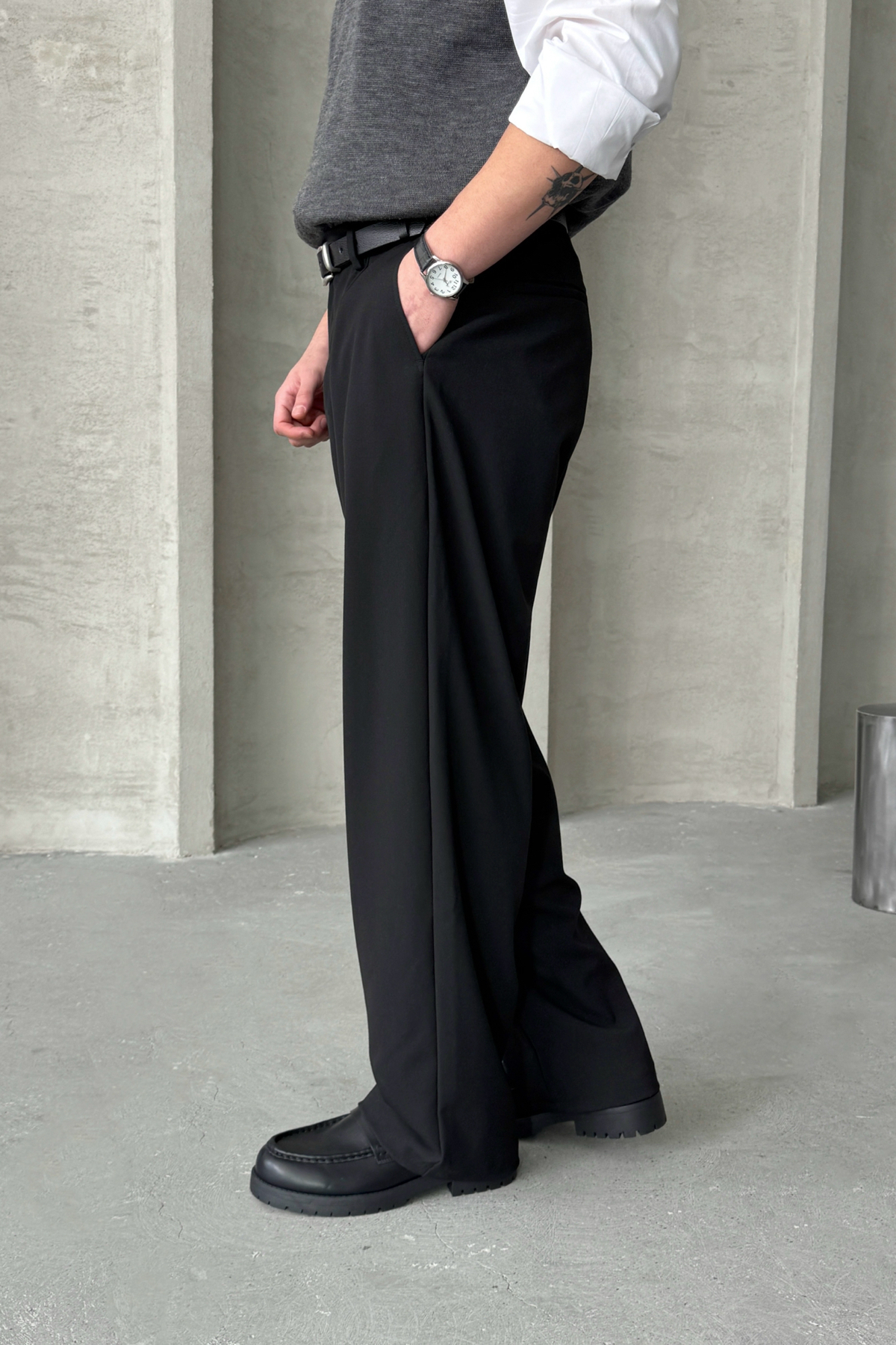 HYMAN  Erkek Pileli Ekstra Baggy Kalıp Kumaş Pantolon - Görsel 4