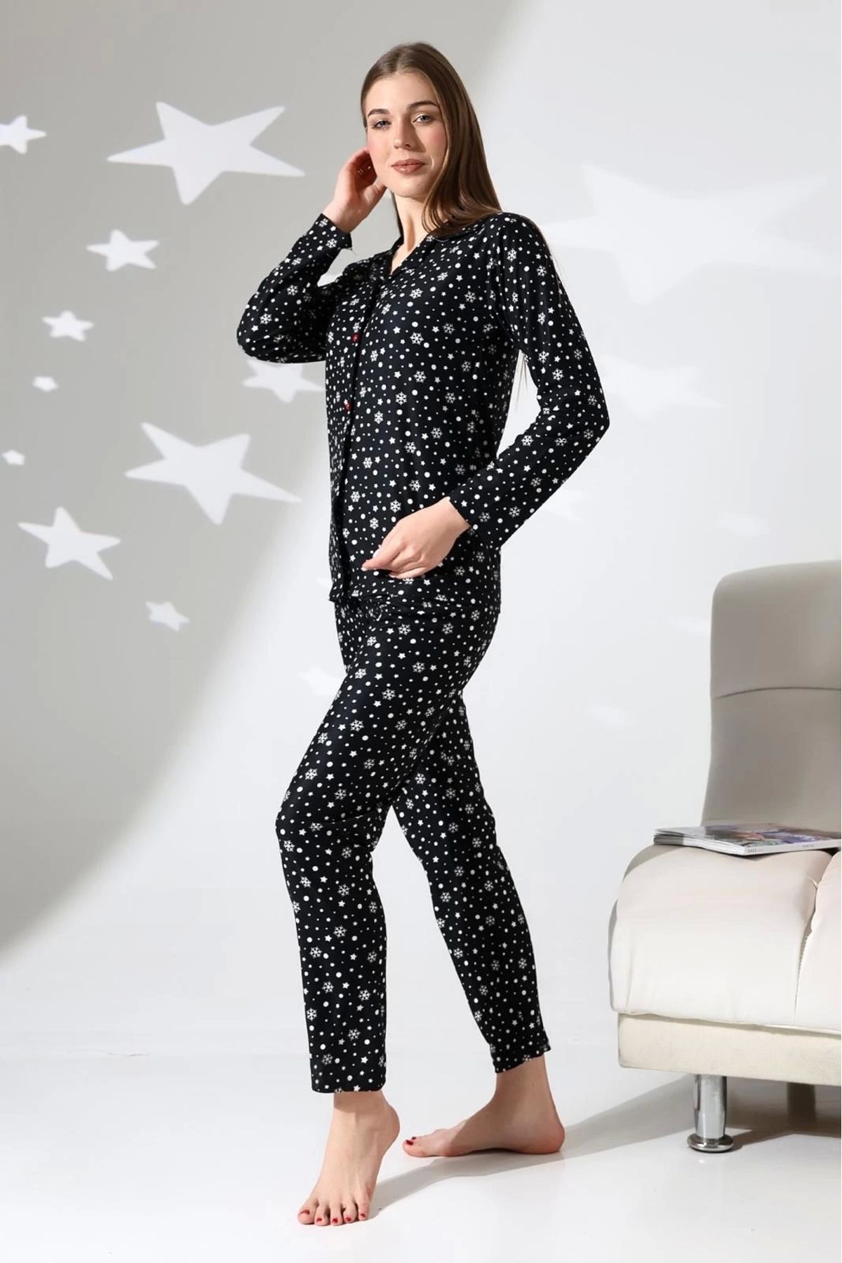 LadyMina Pijama-Christmas Gift Snowflake Pajama Set 4