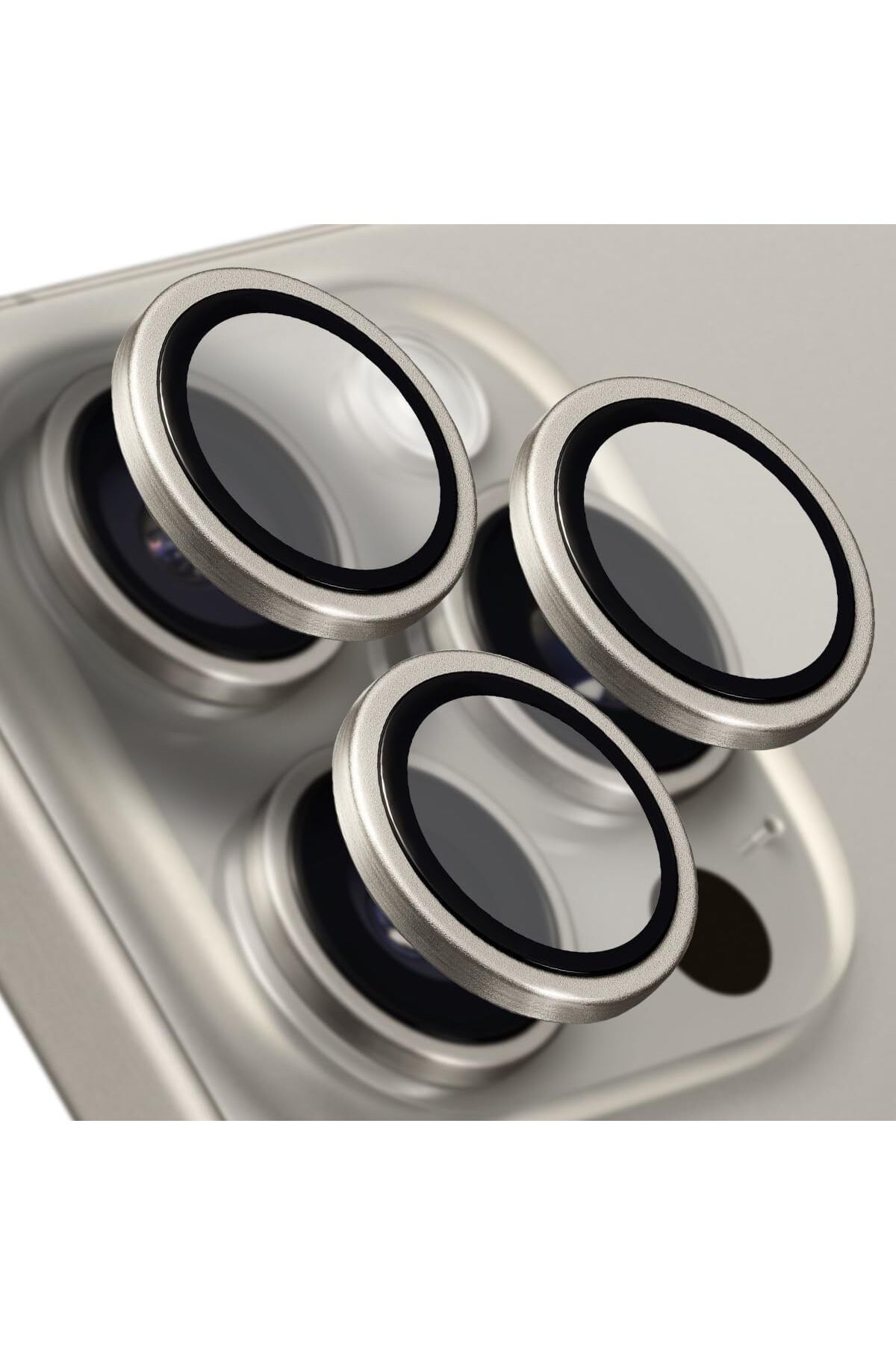 yenibagshop LABS iPhone 15 Pro Max / 15 Pro Uyumlu Titanyum Kamera Lens Koruyucu (Natürel Titanyum)