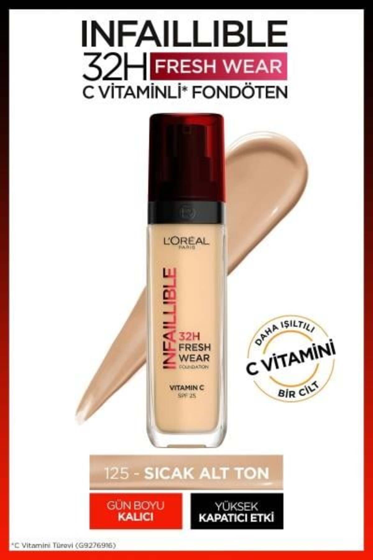 L'Oreal Paris L'Oréal Paris Infaillible 32H Fresh Wear C Vitaminli Fondöten - 125 Natural Beige Kapatıcı