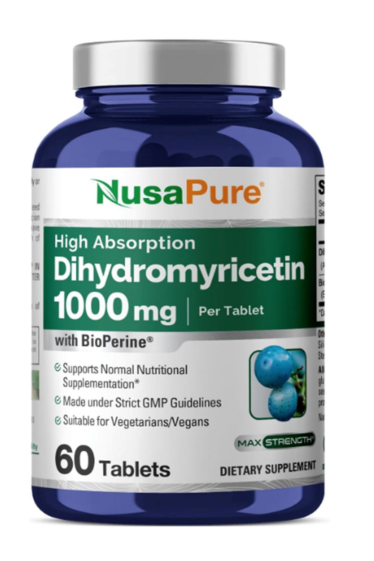 NusaPure Dihydromyricetin (DHM) Bioperine 1,000mg 60 Veggie Tablets. Usa