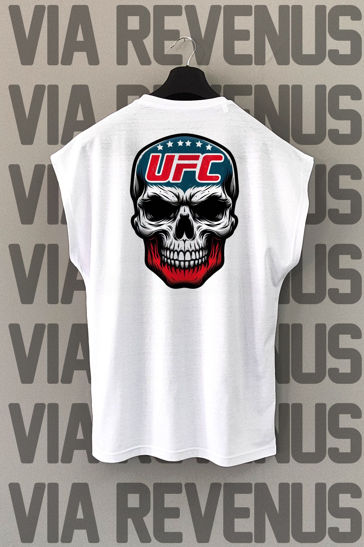 Vordevia-Ufc Skull Printed 100% Cotton Zero Sleeve Sports Tshirt 1