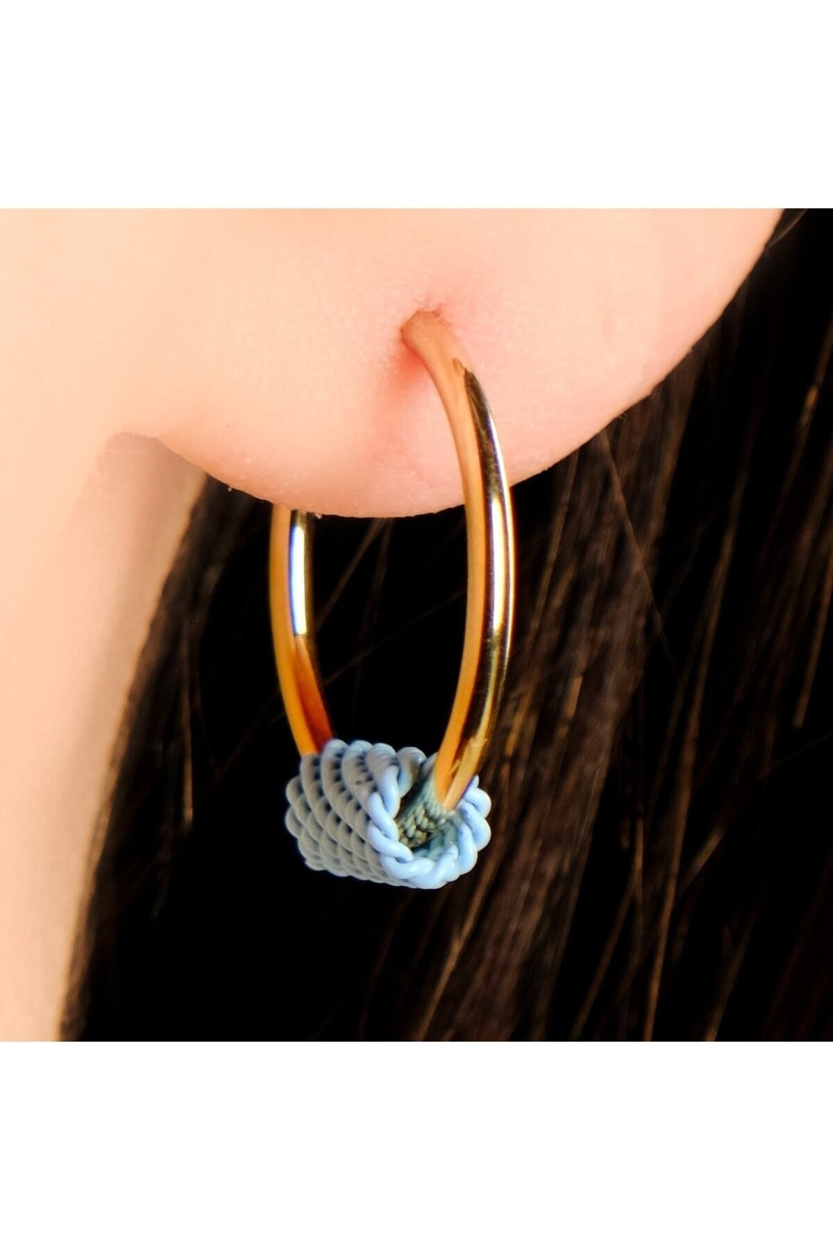 Lekka Design-Blue Roll Chain Detailed Anti-Tarnish Steel Women's Hoop Earrings 1