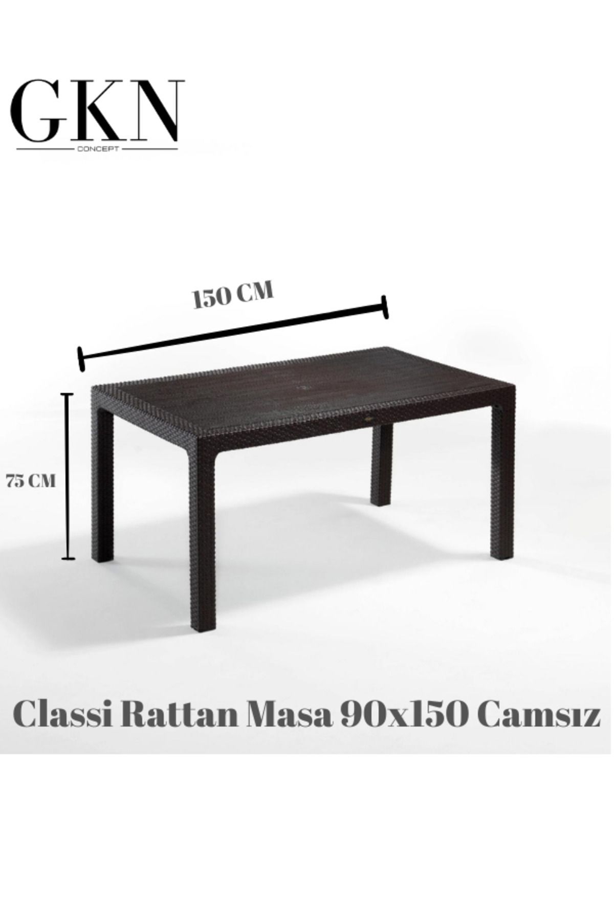 ÖZMOB Novussi Classi Rattan Camsız Masa 90x150 Dikdörtgen Masa Bahçe Masası Rattan Masa Dış Mekan Masası