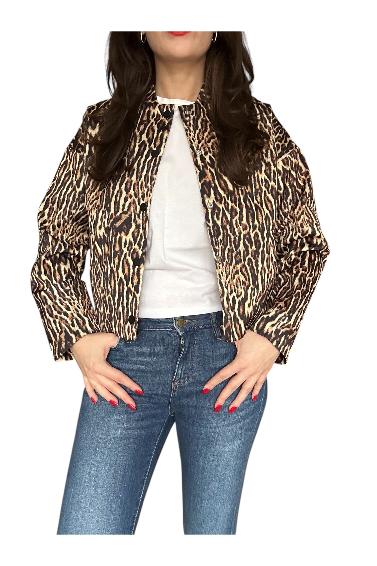 ayriss Hepa-gg Leopar Desen Saten Bomber Ceket