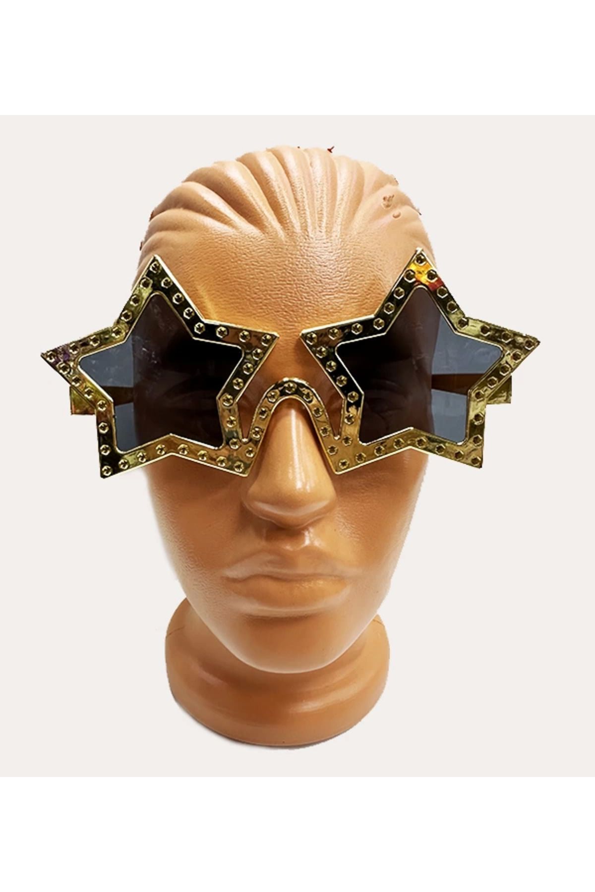 Easy Tedarik Yıldız Şekilli Parlak Metalize Parti Gözlüğü Altın Renk 16x7 Cm