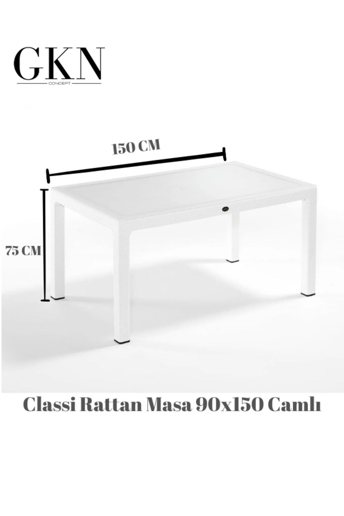 ÖZMOB Novussi Classi Rattan Camlı Masa 90x150 Dikdörtgen Masa Bahçe Masası Rattan Masa Dış Mekan Masası