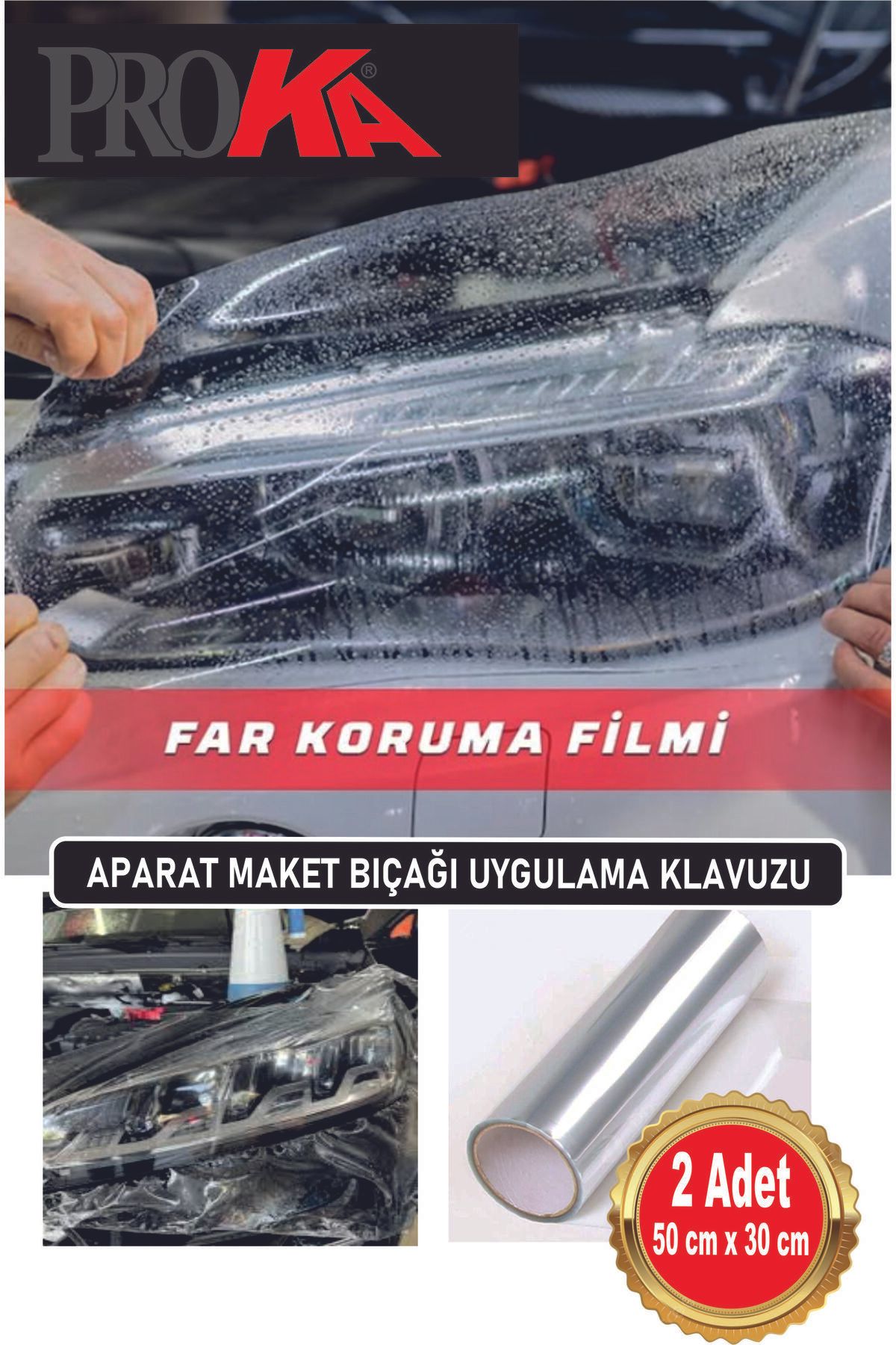 wolf-fol Oto Far Koruma Filmi ( Tam Şeffaf 50 cm x  30 cm 2 Adet ) FAR TEMİZLEMEYE SON