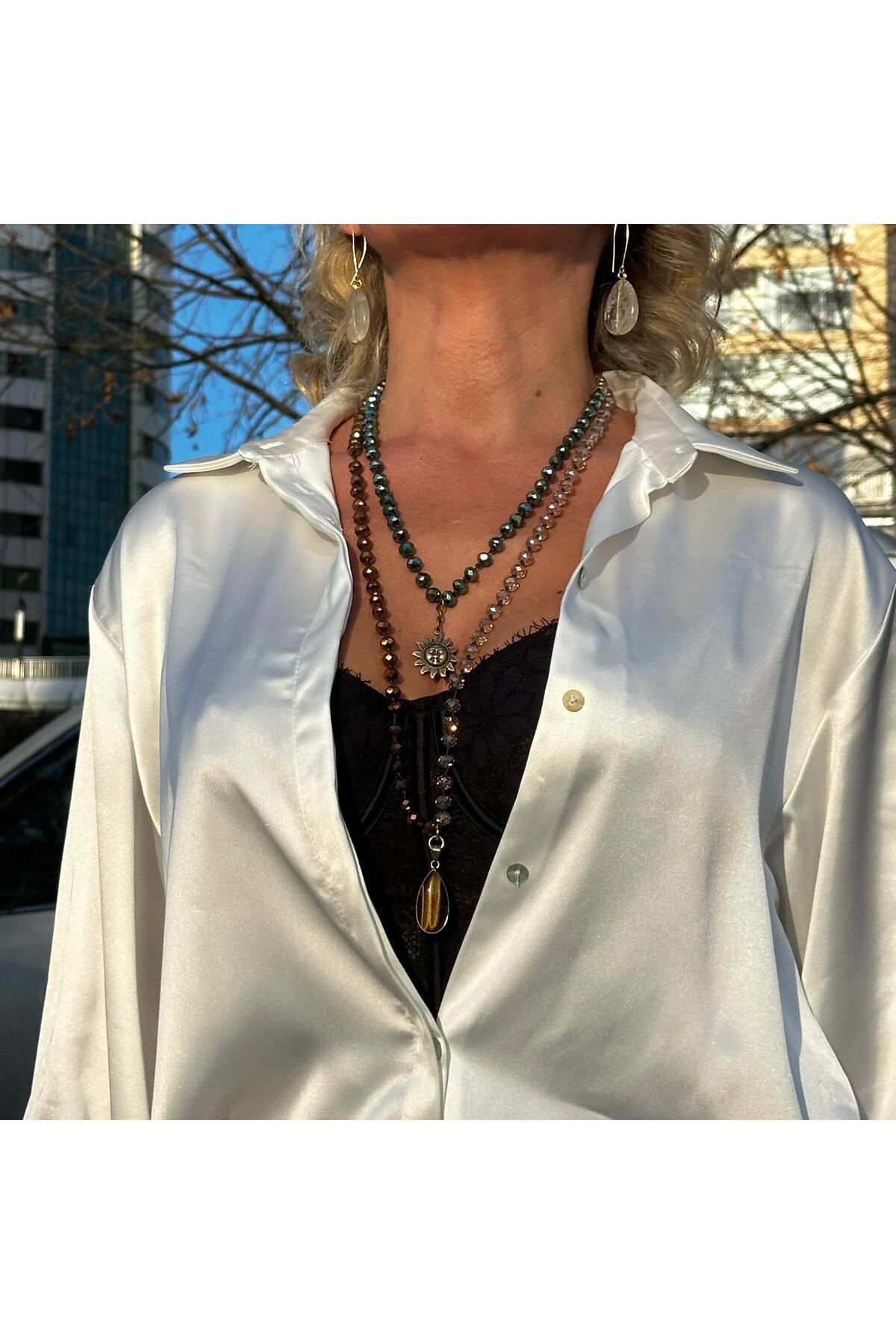 JİMNY JEWELRY ELENA GÜNEŞ VE KAPLAN GÖZU UCLU KRISTAL KOLYE