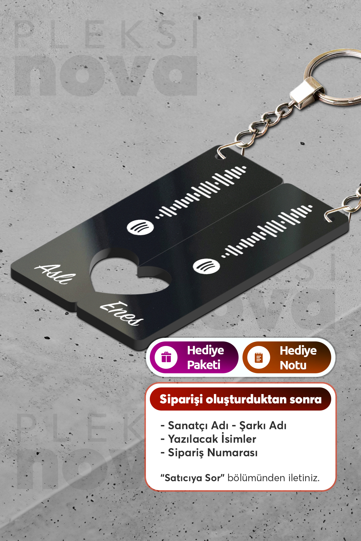 Personalized Name Valentine Keychain with Spotify Code - Double Sided (2 Pieces)