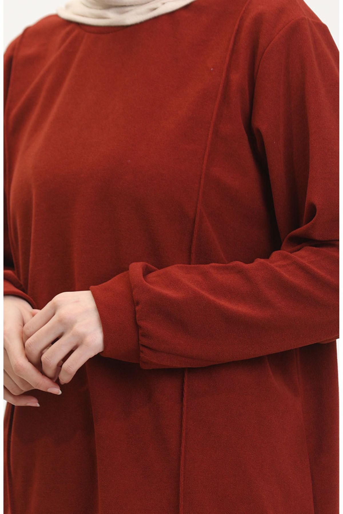 sefamerve-Tile Color Astana Fabric Tunic and Trousers Set of Two - 0551-03 4