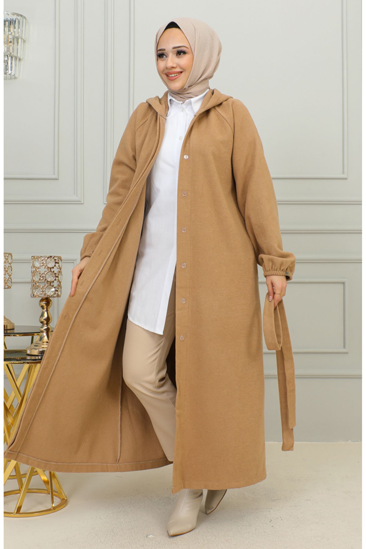 sefamerve-Mink Stamp Coat - Hood and Belt, Model 0502-04 2