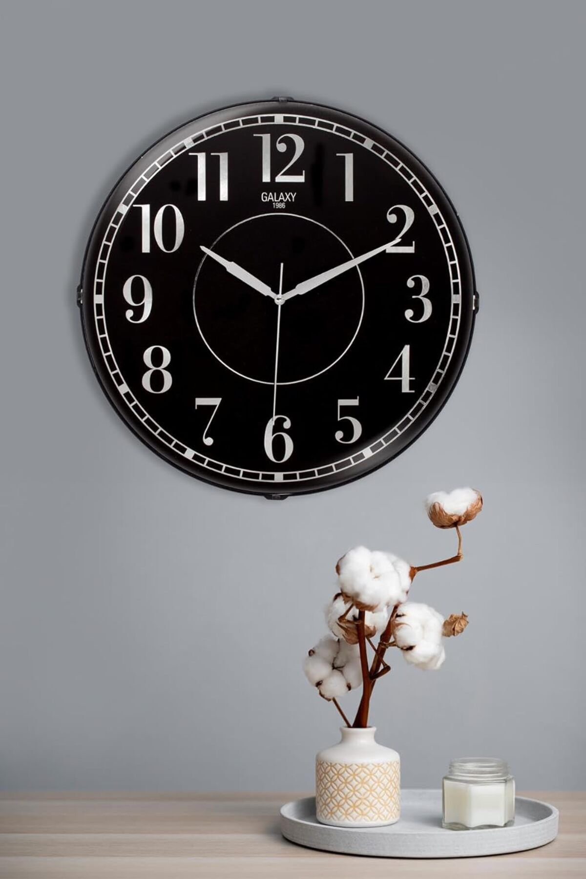 yenibagshop Exclucive Compass Serisi Bombeli Klasik Kadranlı Ev ve Ofis Duvar Saati 35 cm Siyah