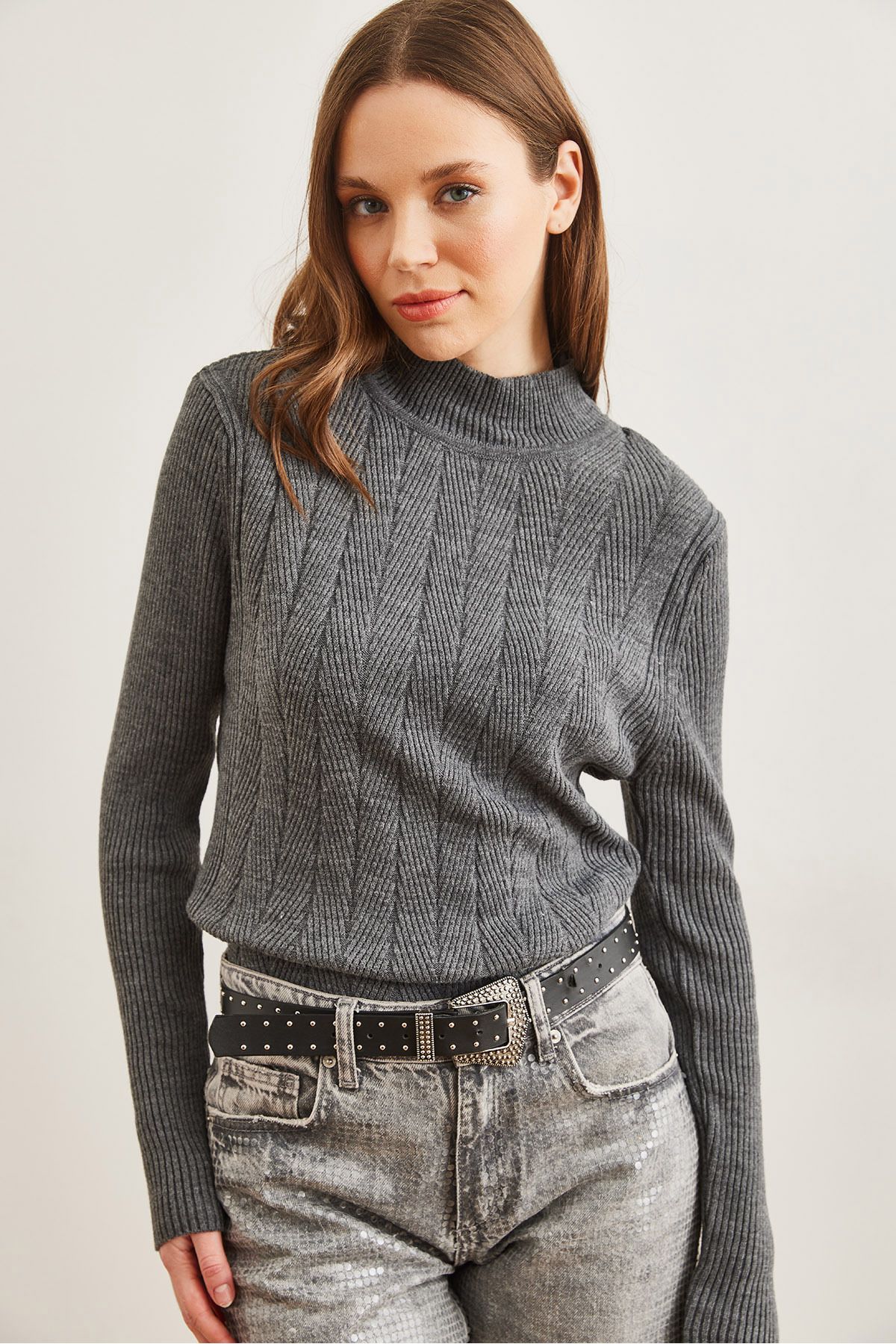 Olalook-Smoked Half Fisherman Zickzack-Strickpullover für Damen KZK- 19000447 4