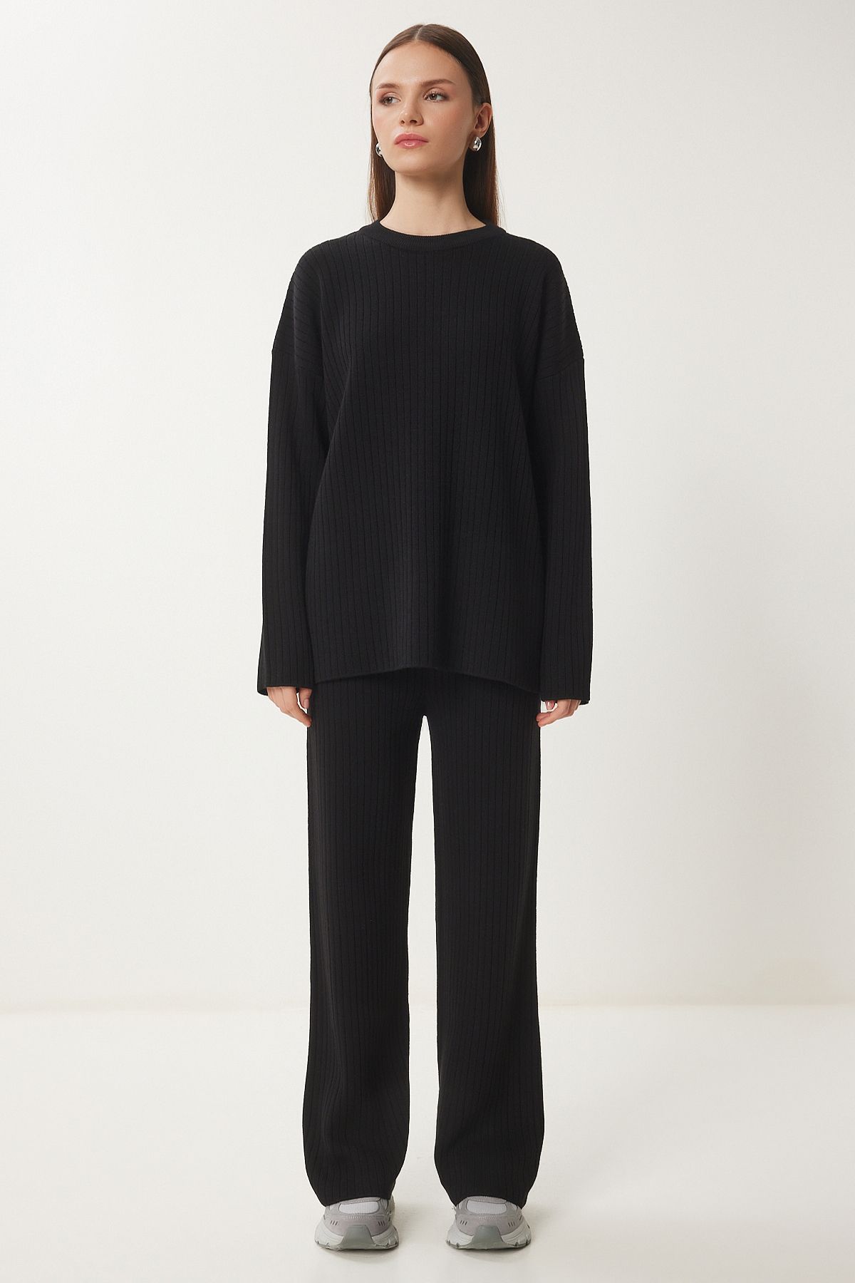 Happiness İstanbul Schwarzer Strickpullover-hosenanzug für Damen - One Size