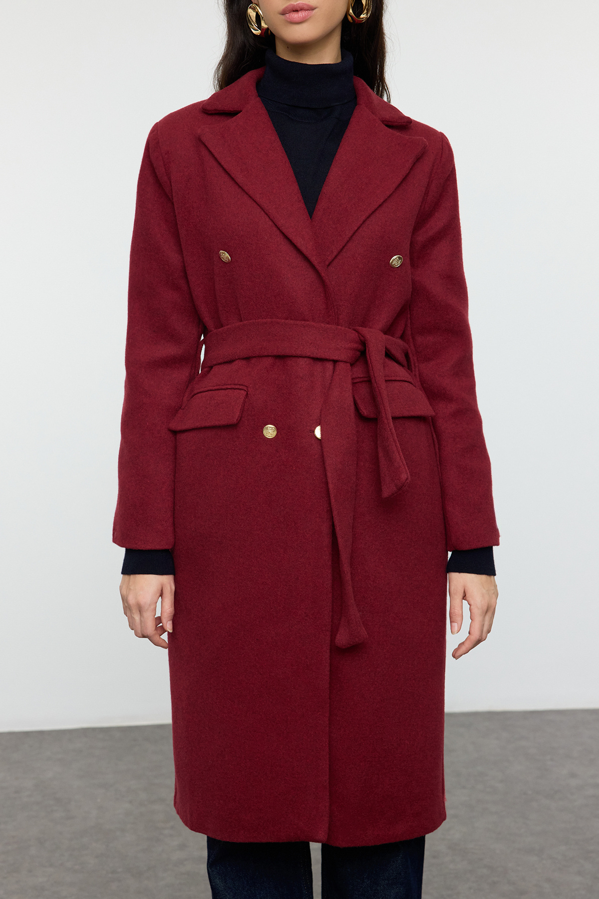 Trendyol Collection-Palton roșu cu curea - TWOAW23KB00018 3